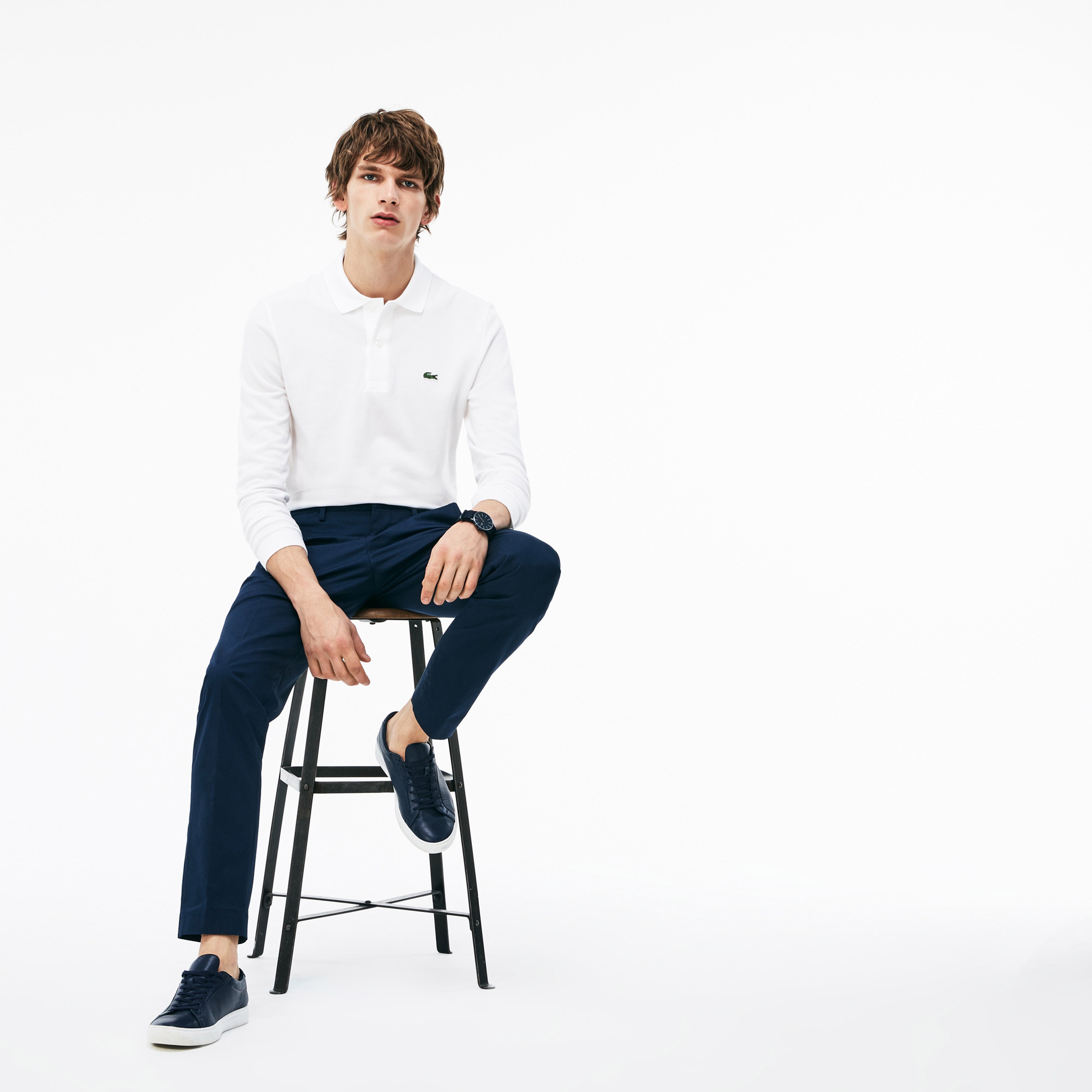 L.12.12 Erkek Classic Fit Uzun Kollu Beyaz Polo