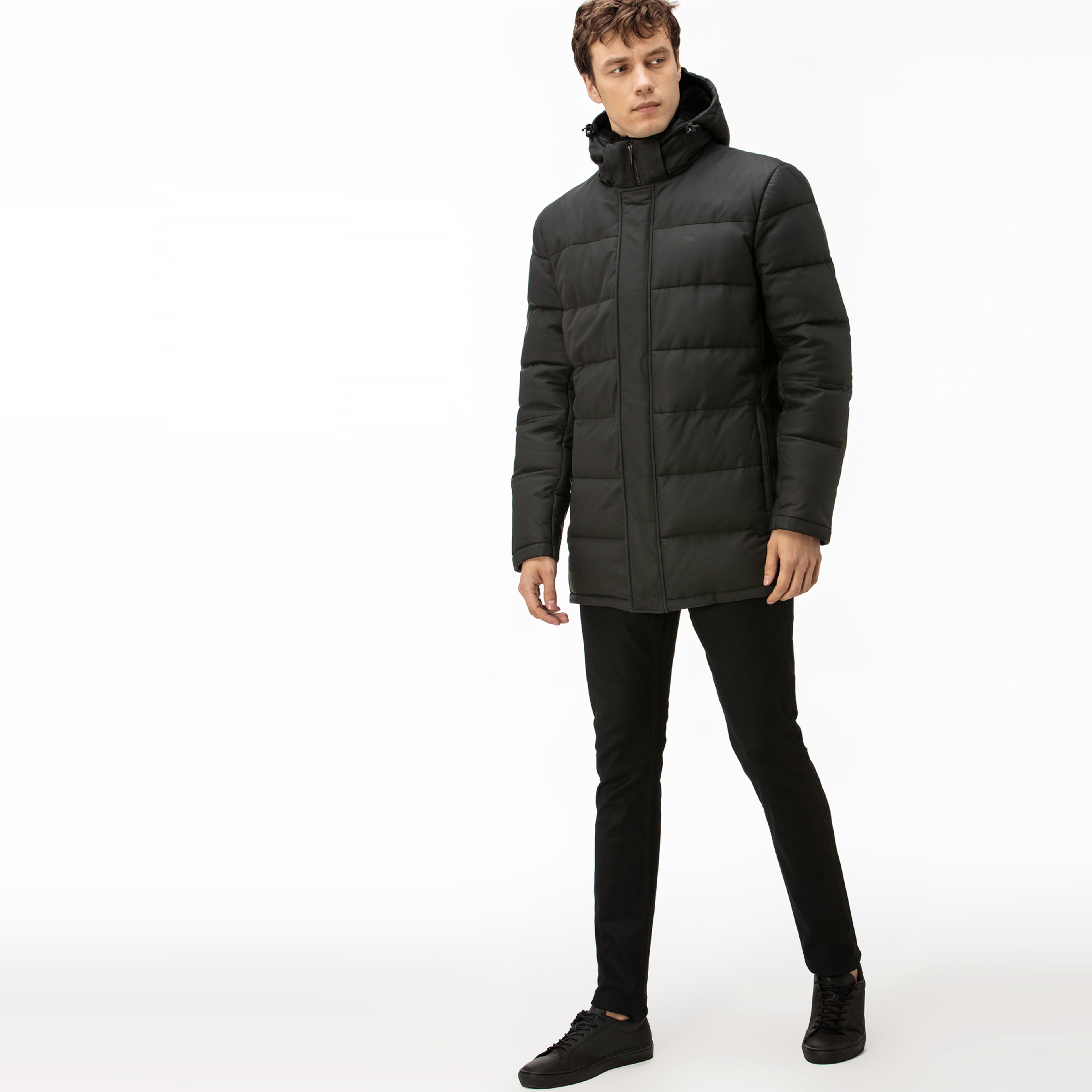 Lacoste Erkek Siyah Deri Kapitone Mont