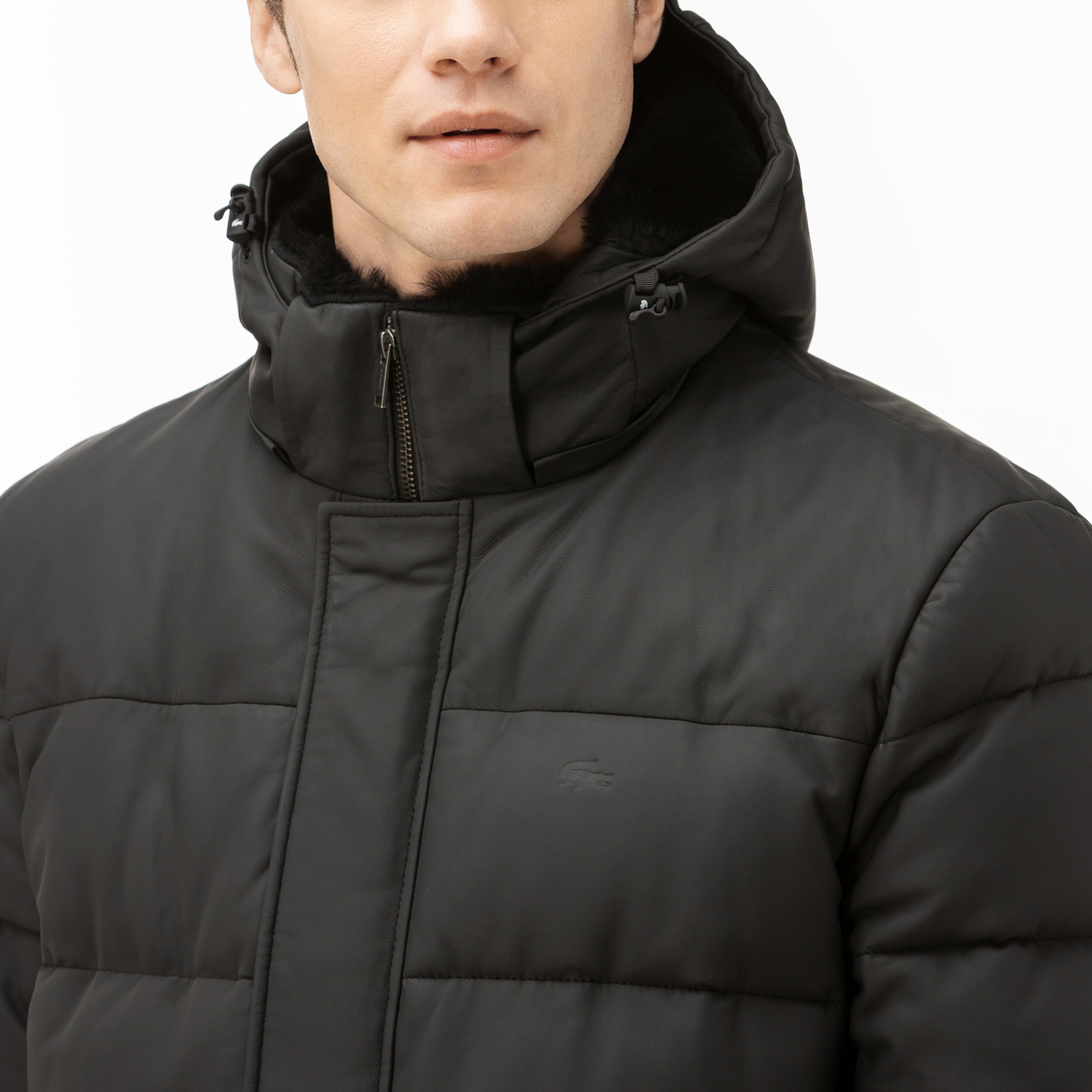 Lacoste Erkek Siyah Deri Kapitone Mont