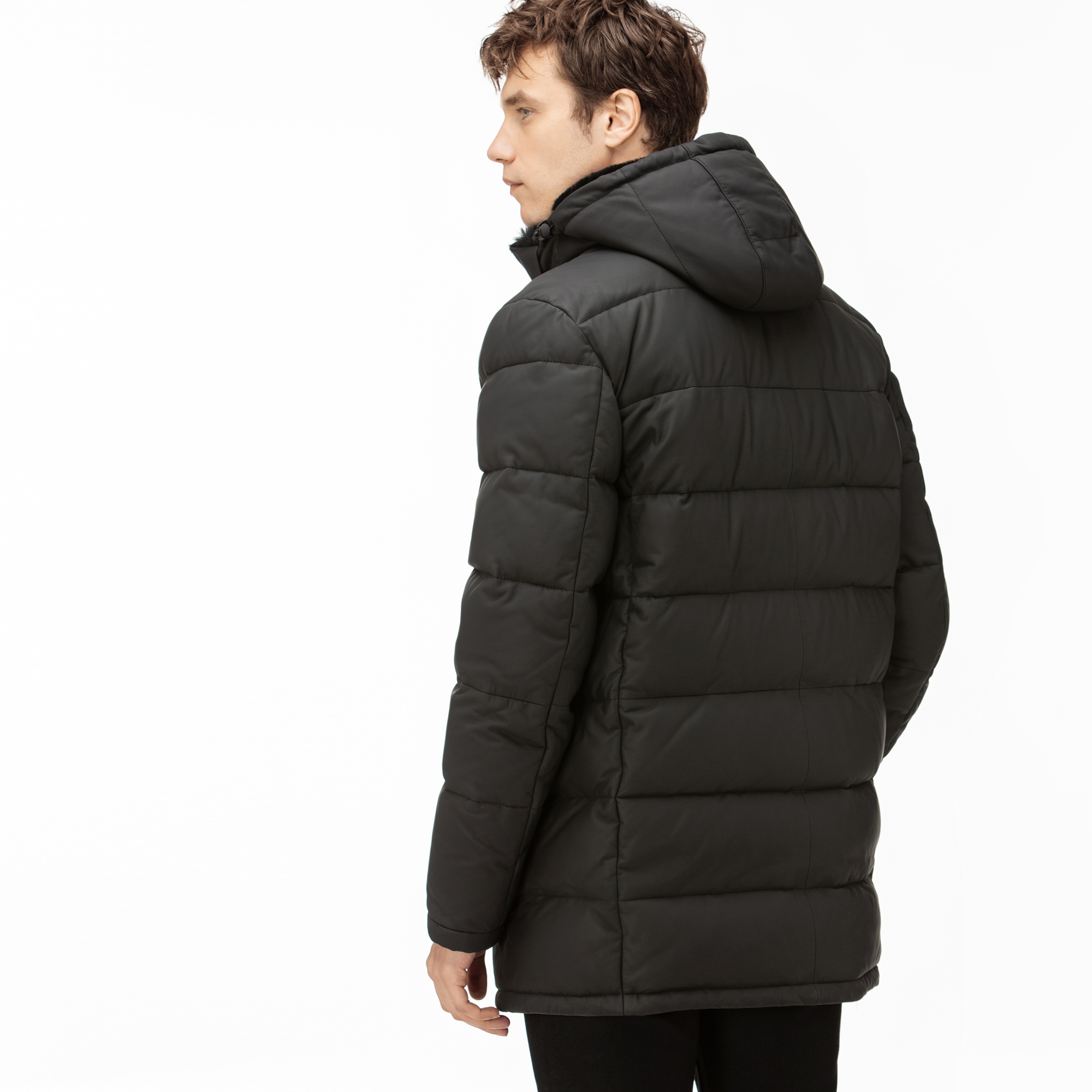 Lacoste Erkek Siyah Deri Kapitone Mont