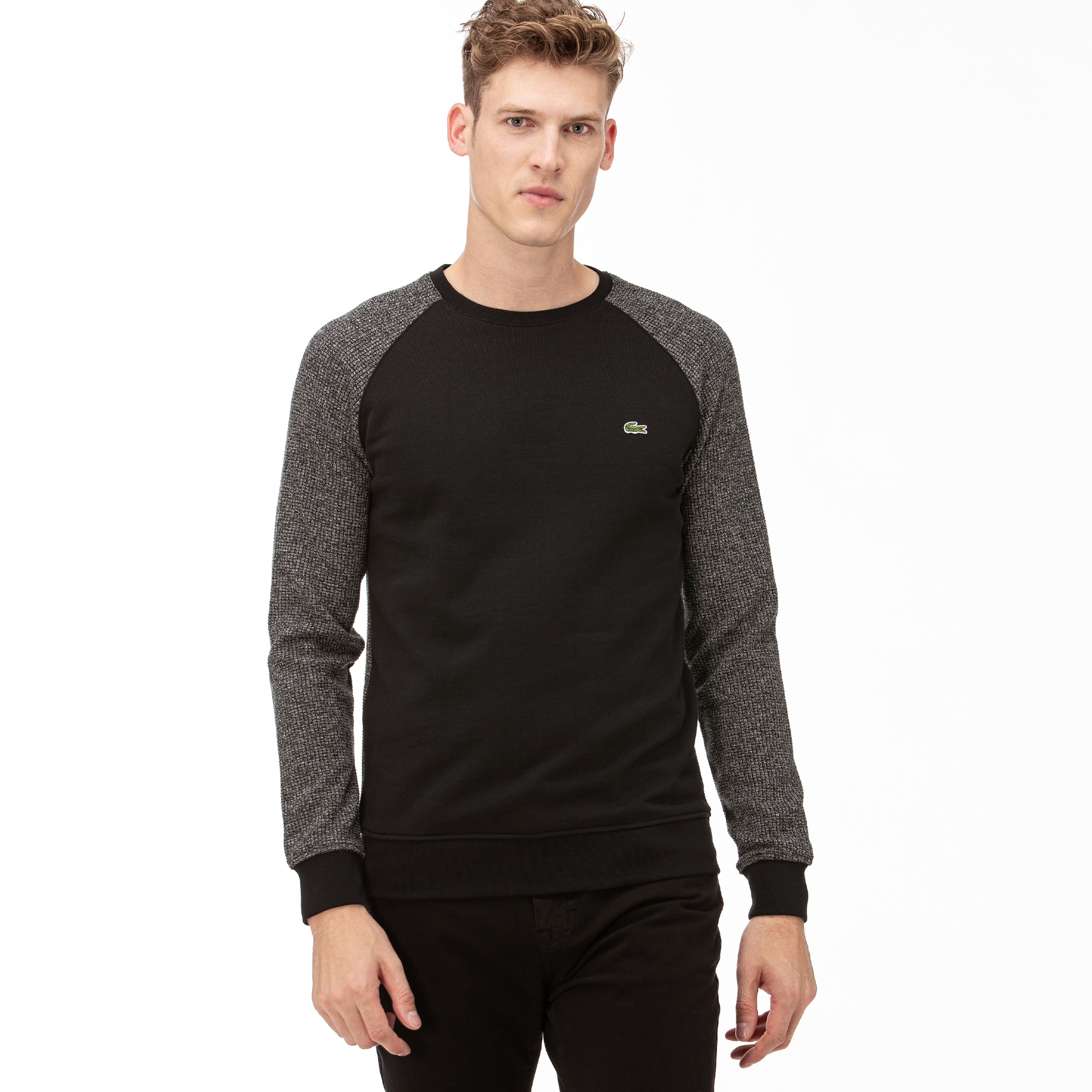 Lacoste Erkek Siyah Uzun Kollu Blok Desenli T-Shirt