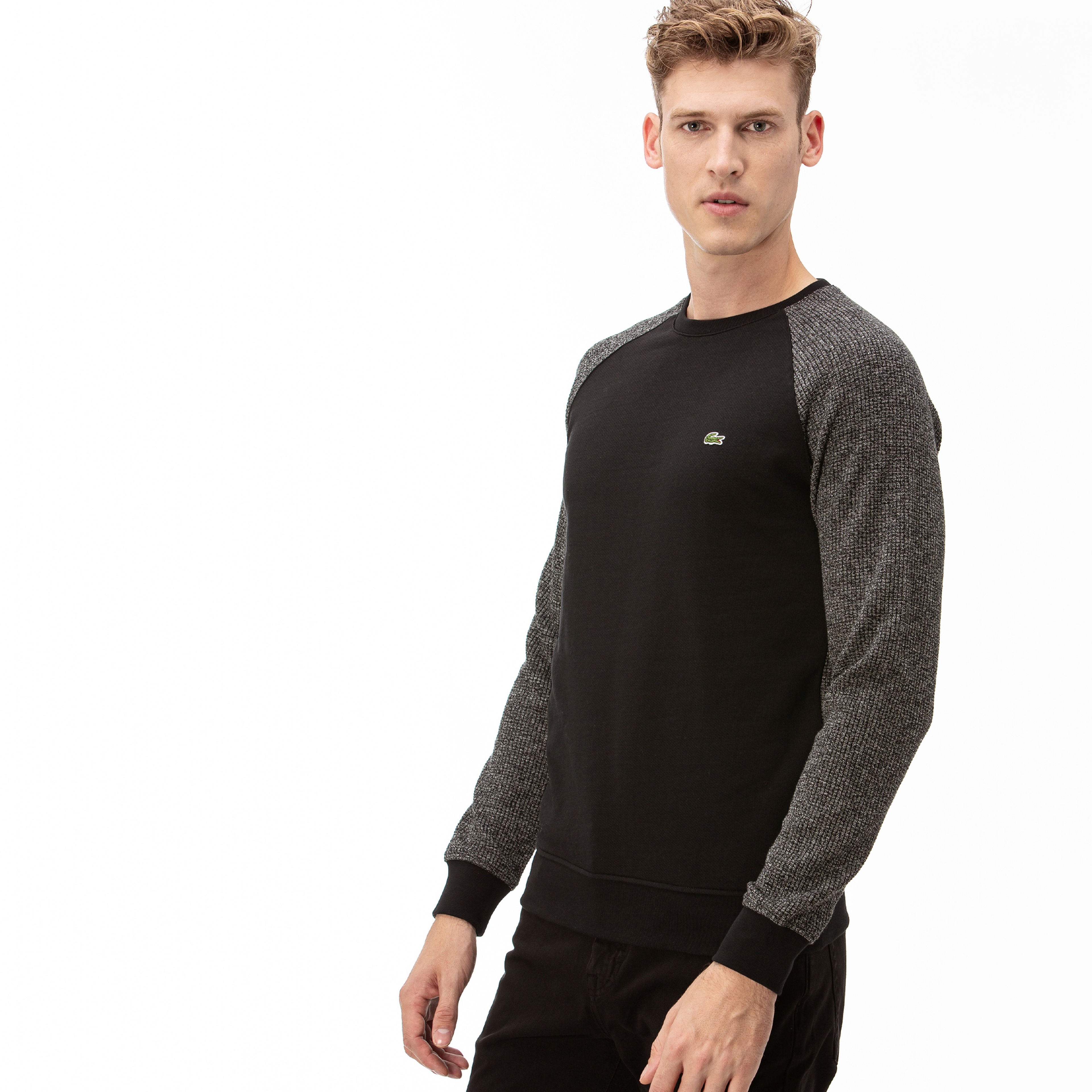 Lacoste Erkek Siyah Uzun Kollu Blok Desenli T-Shirt