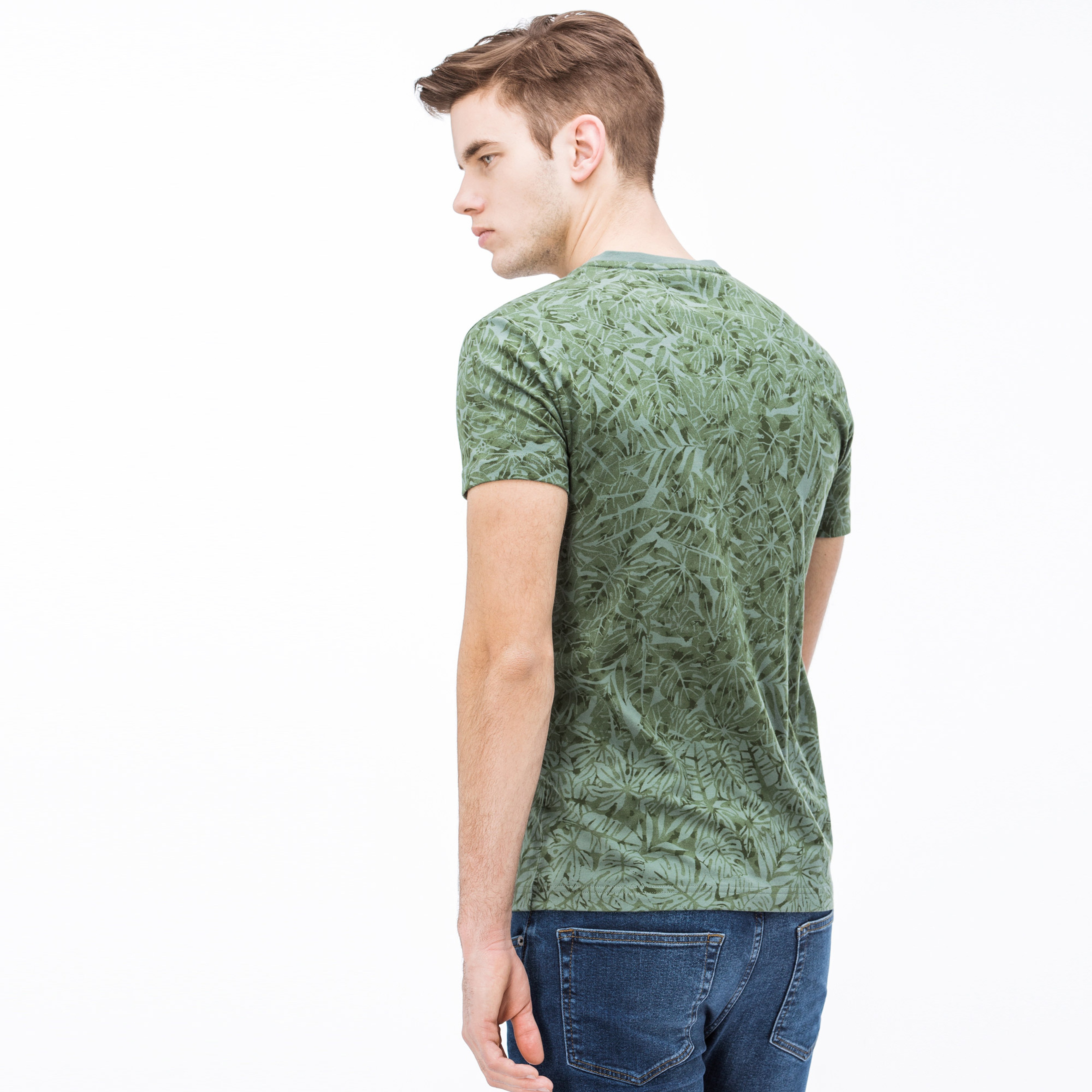 Lacoste Erkek V Yaka Desenli Yeşil T-Shirt