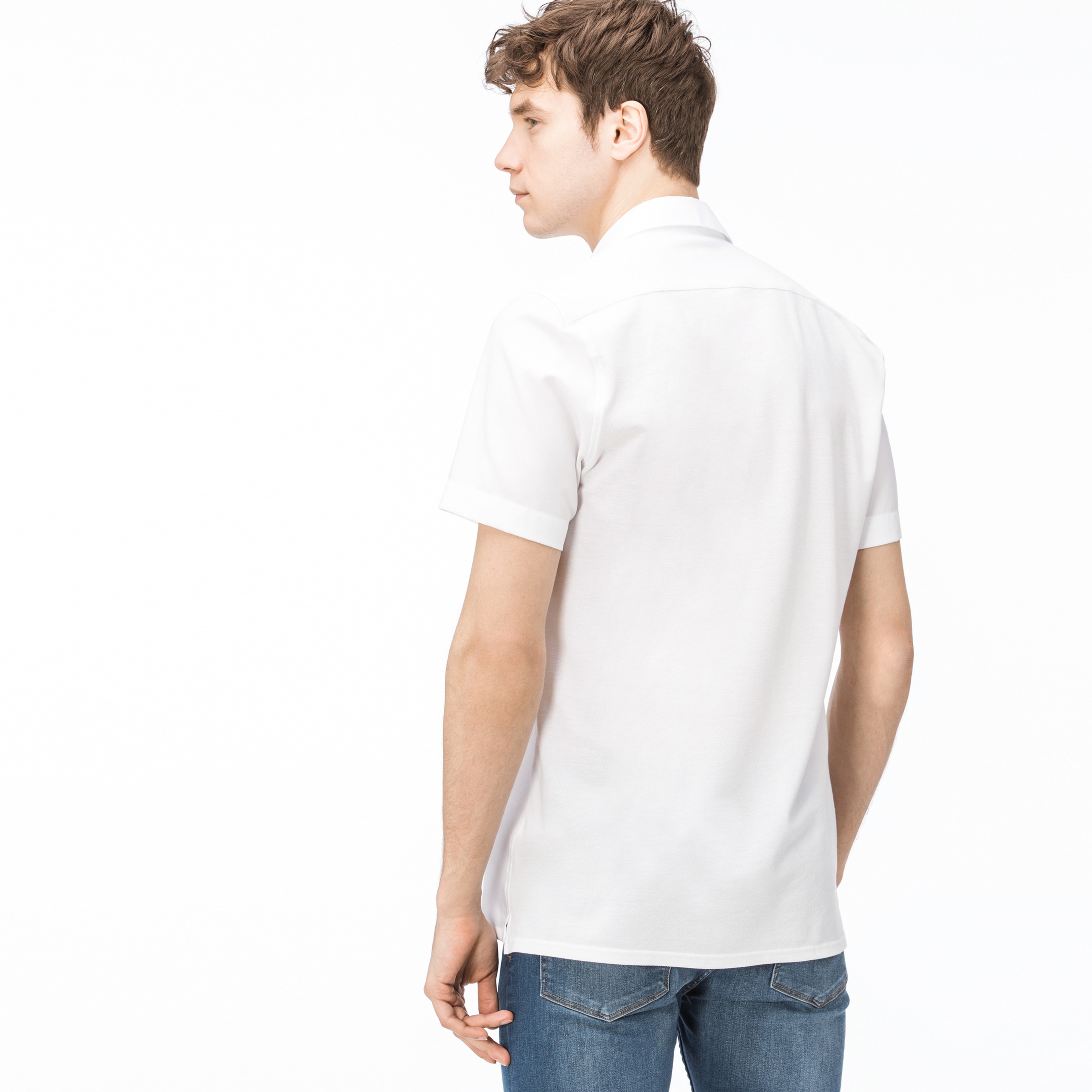 Lacoste Erkek Slim Fit Beyaz Kısa Kollu Gömlek