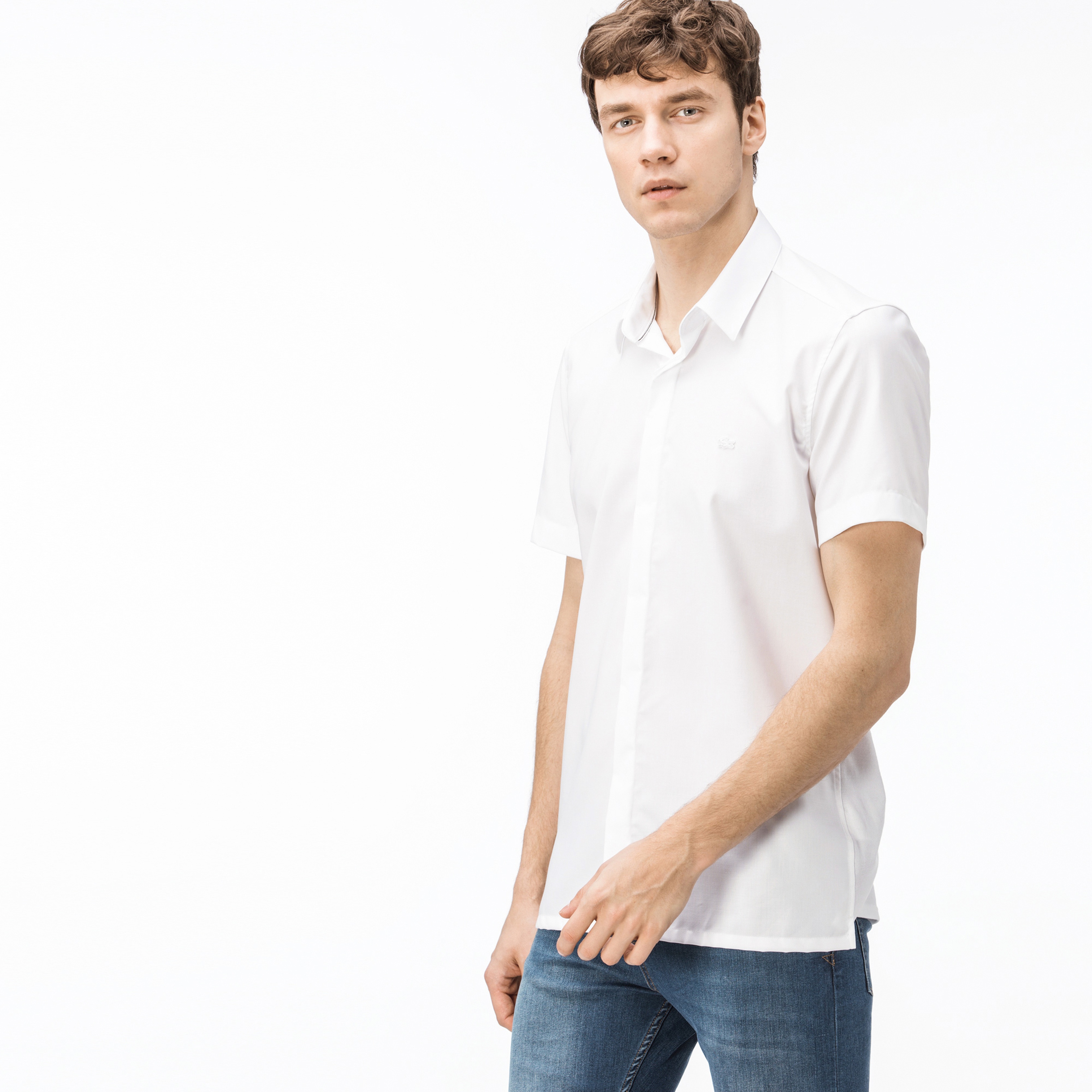 Lacoste Erkek Slim Fit Beyaz Kısa Kollu Gömlek