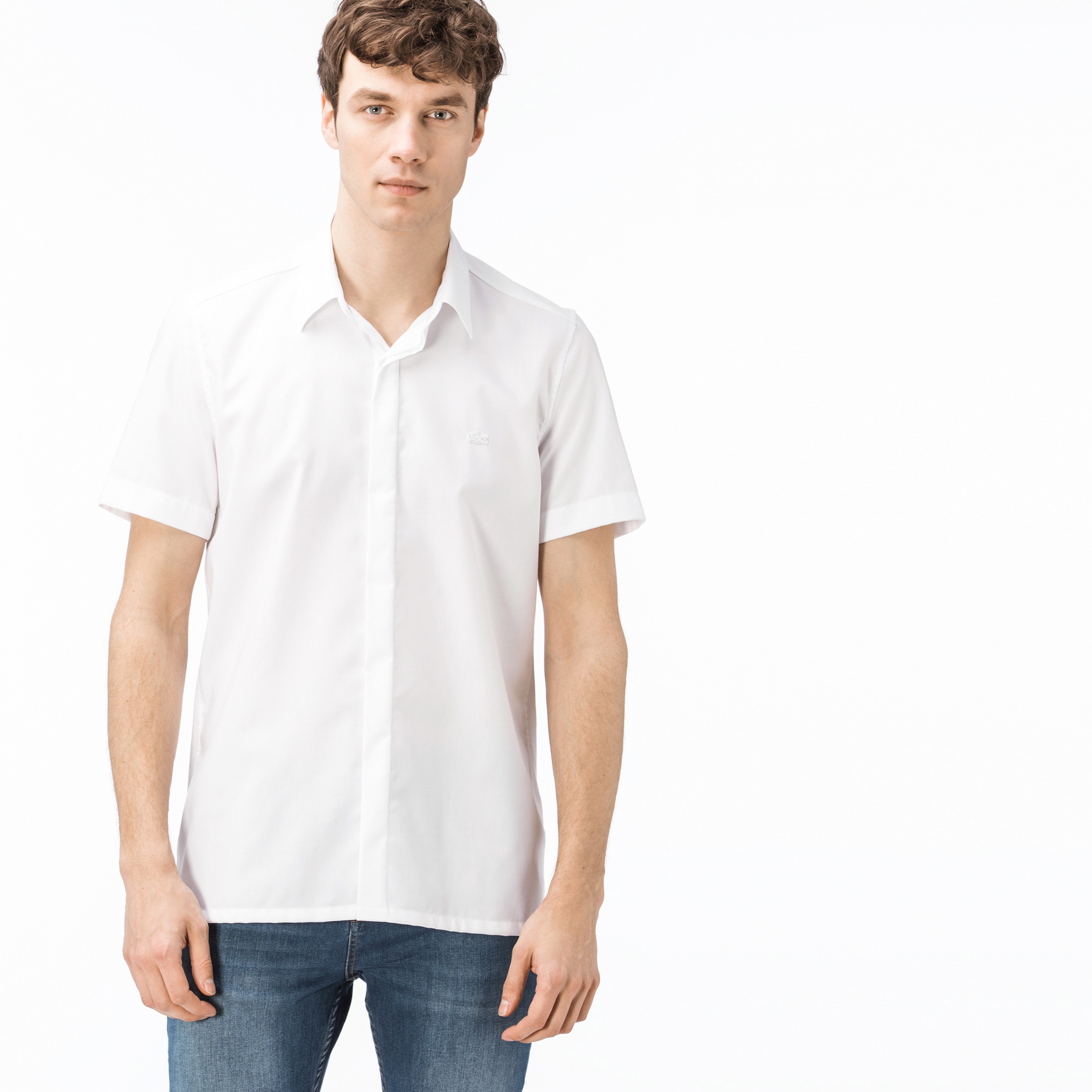 Lacoste Erkek Slim Fit Beyaz Kısa Kollu Gömlek
