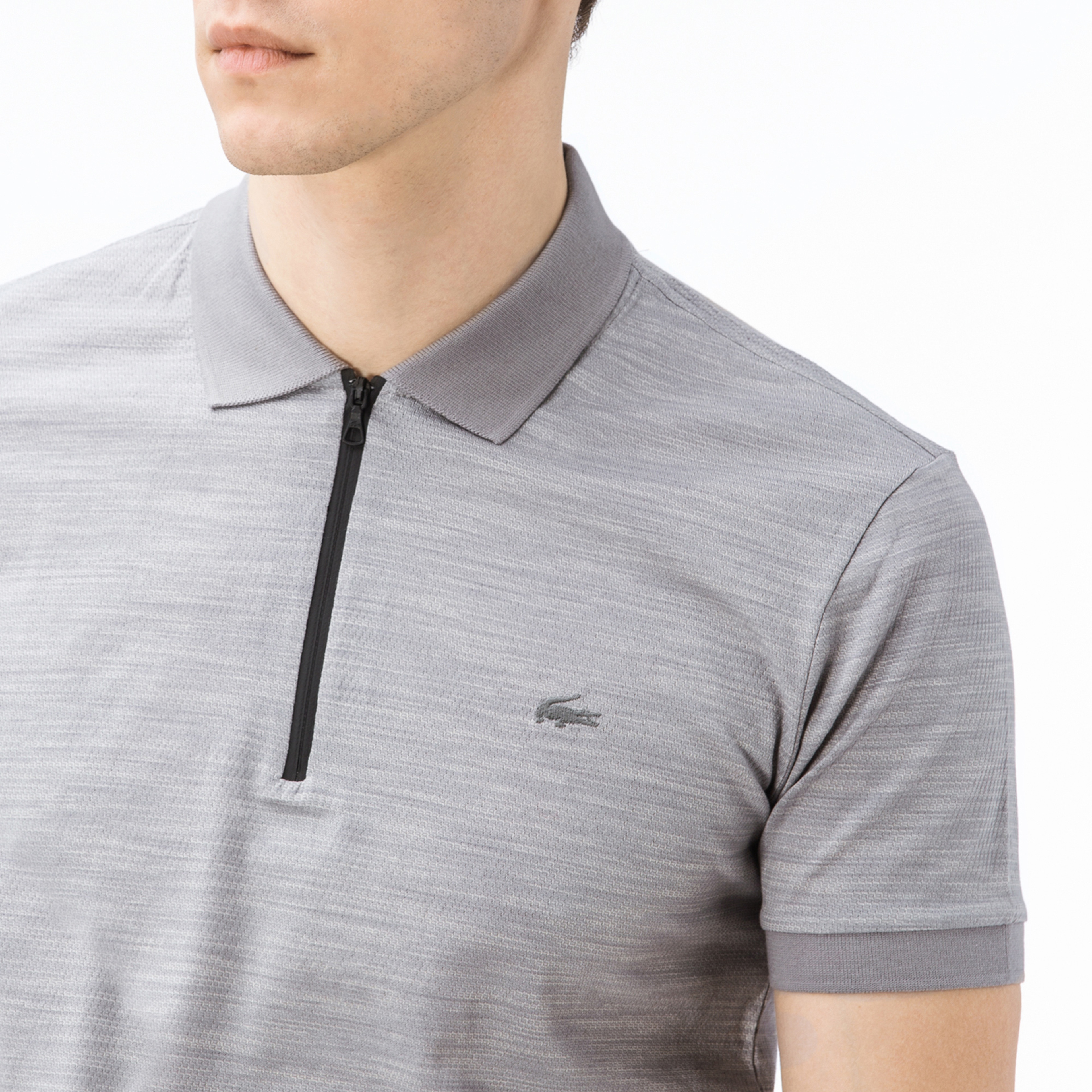 Lacoste Erkek Slim Fit Fermuarlı Gri Melanj Polo