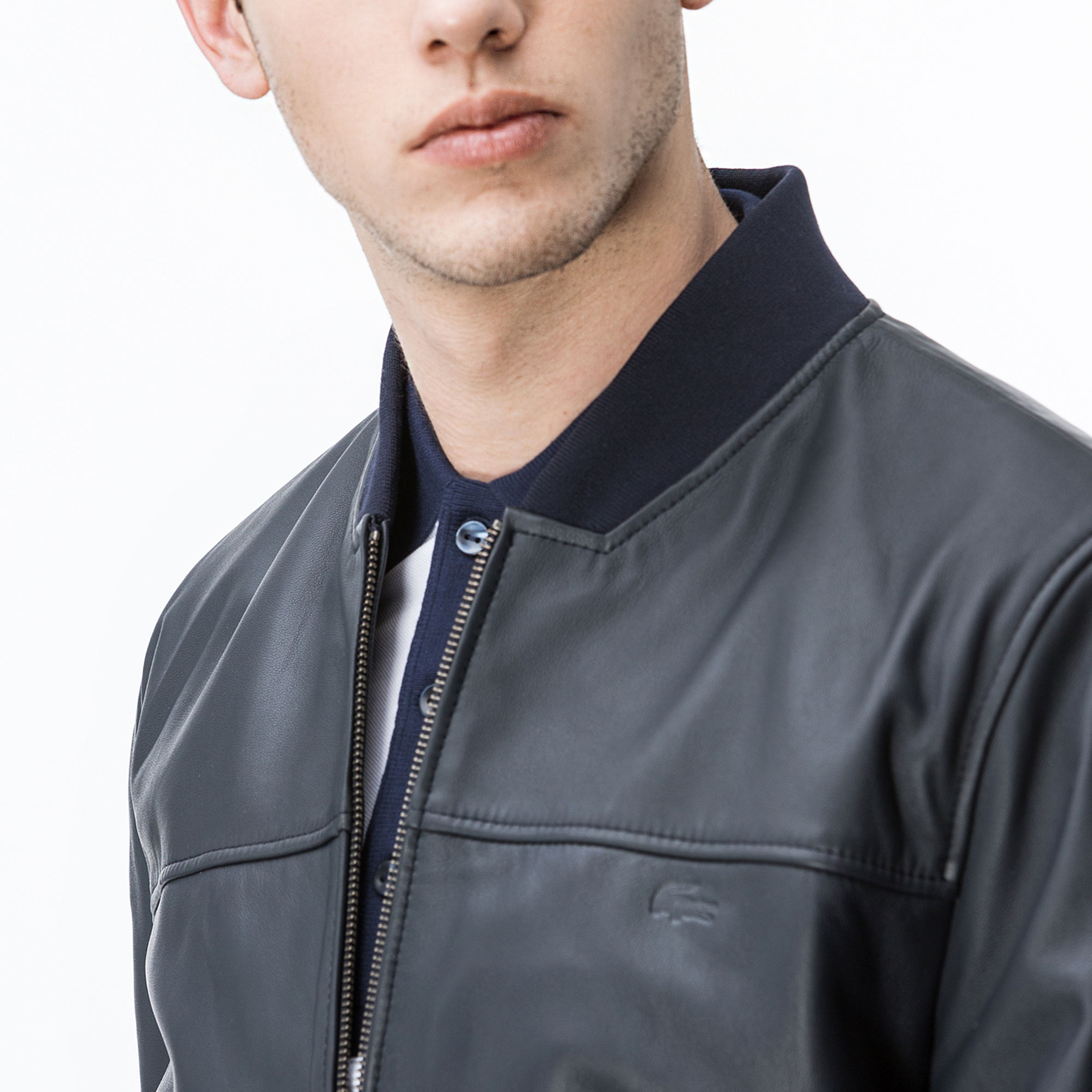 Lacoste Erkek Lacivert Deri Mont