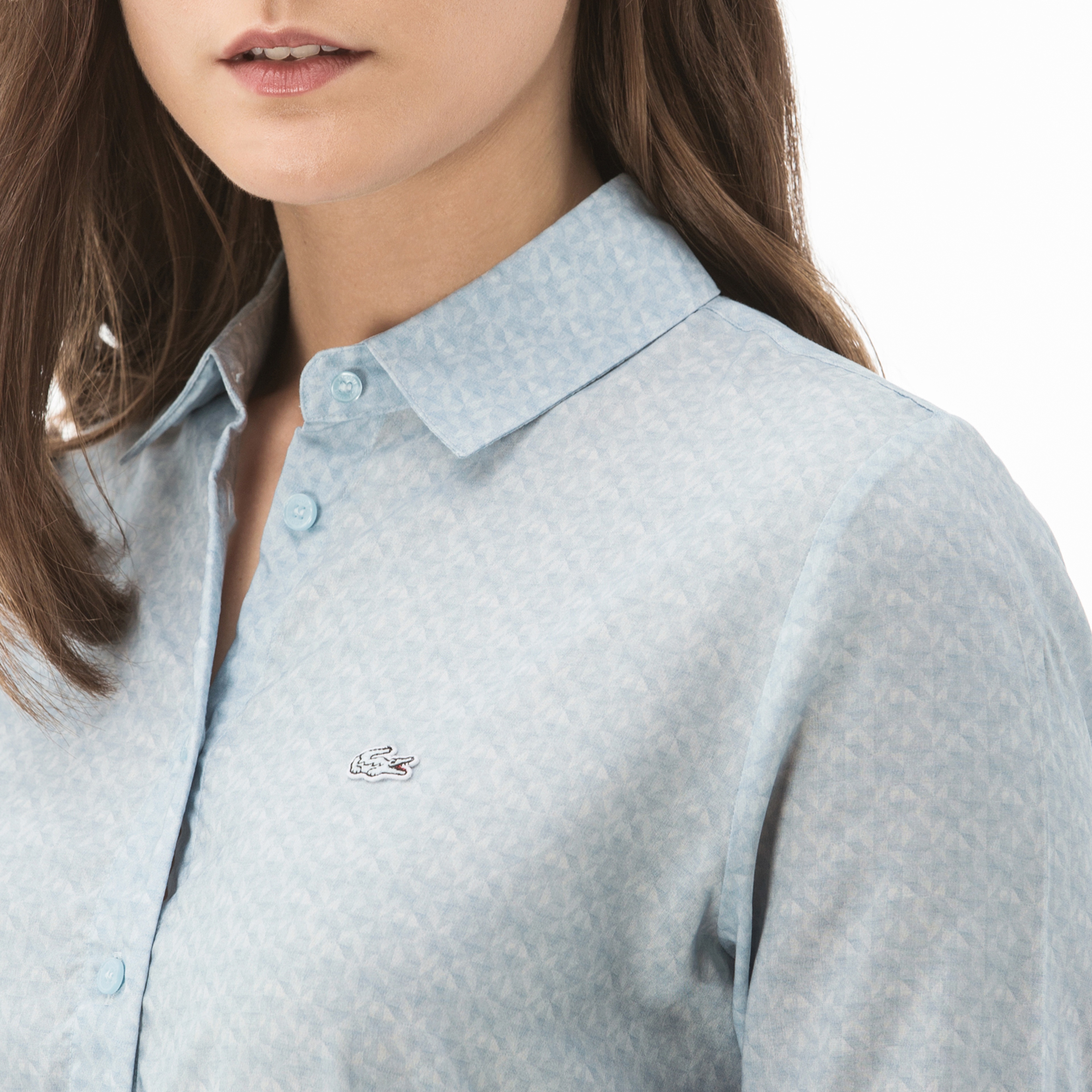 Lacoste Kadın Desenli Mavi Gömlek