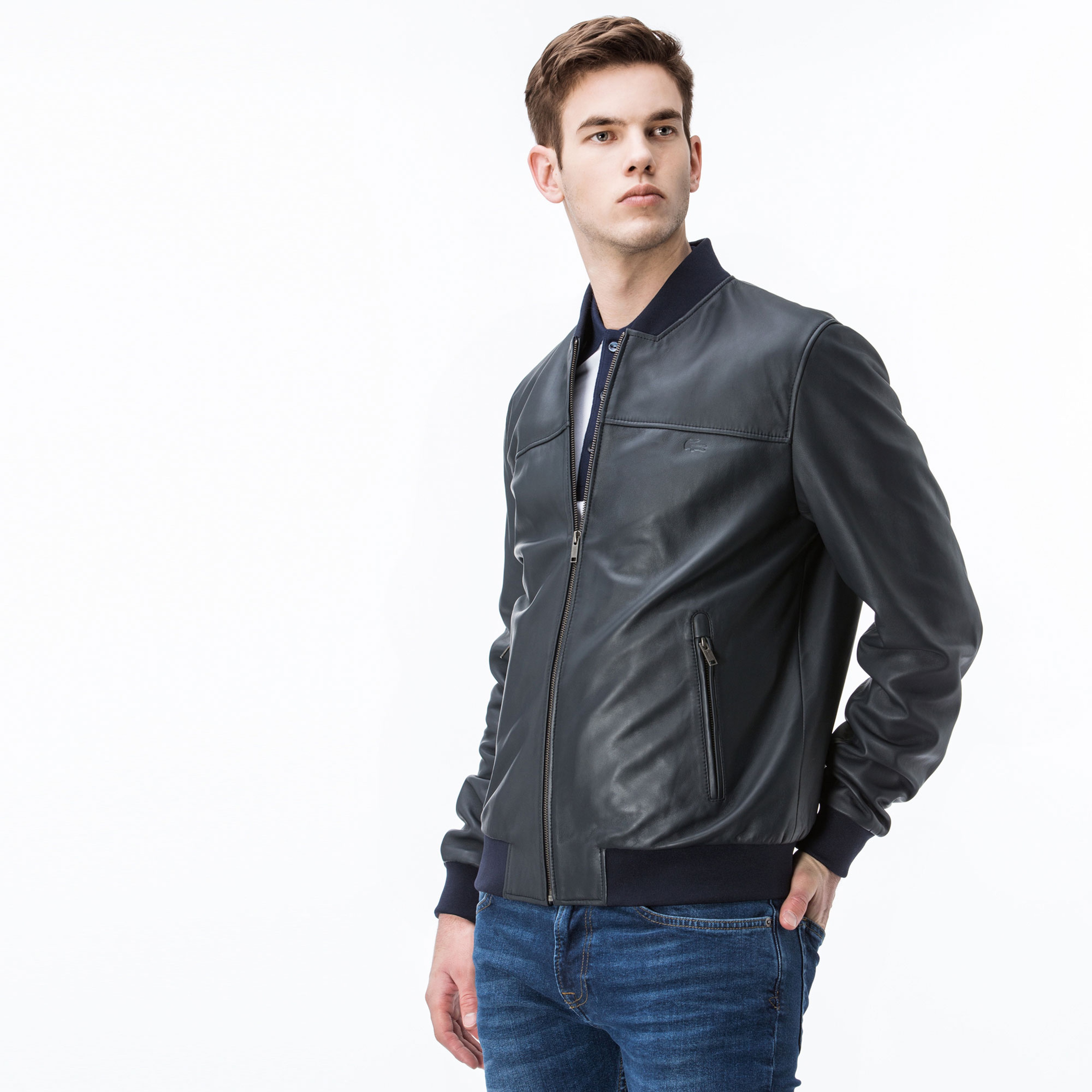 Lacoste Erkek Lacivert Deri Mont