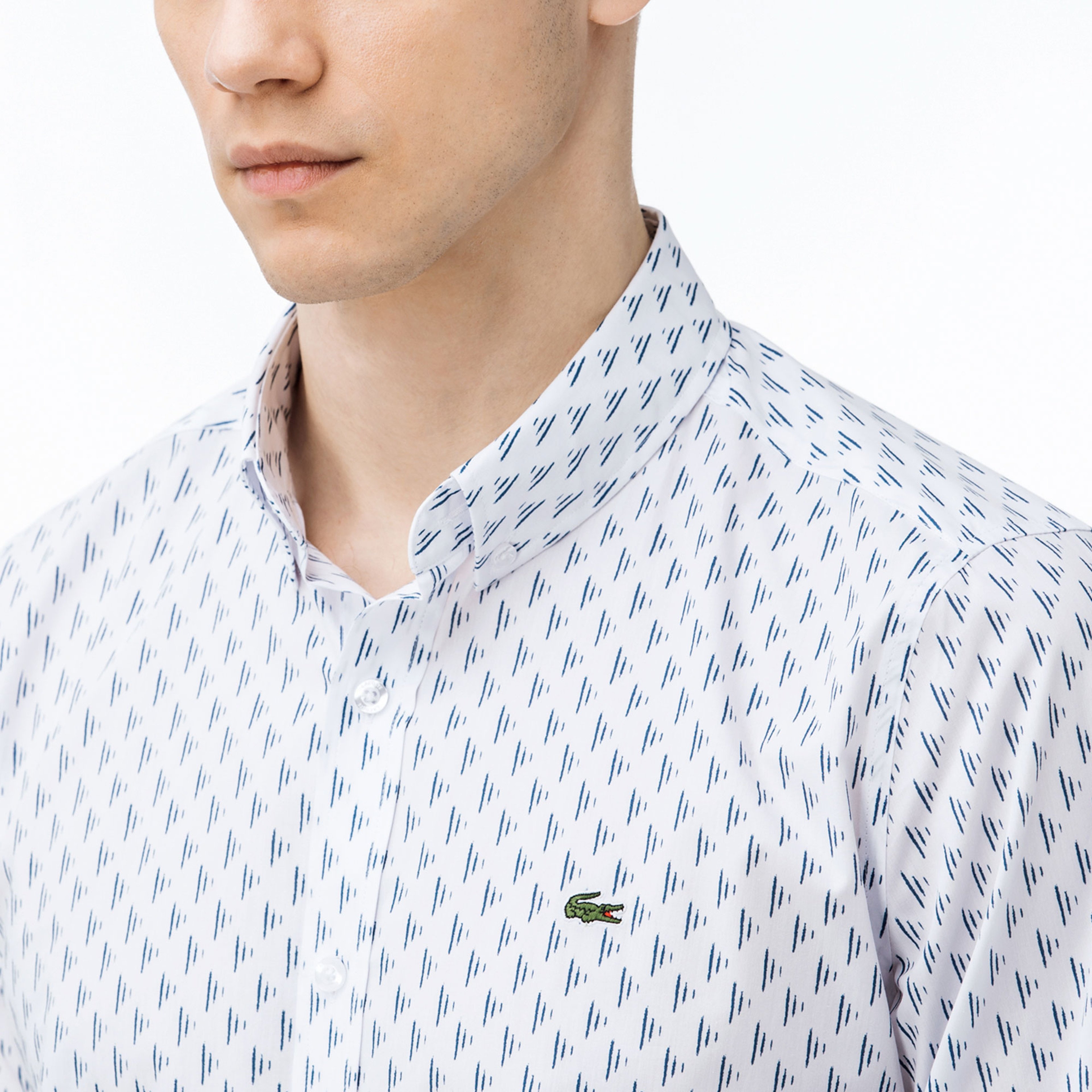 Lacoste Erkek Slim Fit Desenli Beyaz Gömlek