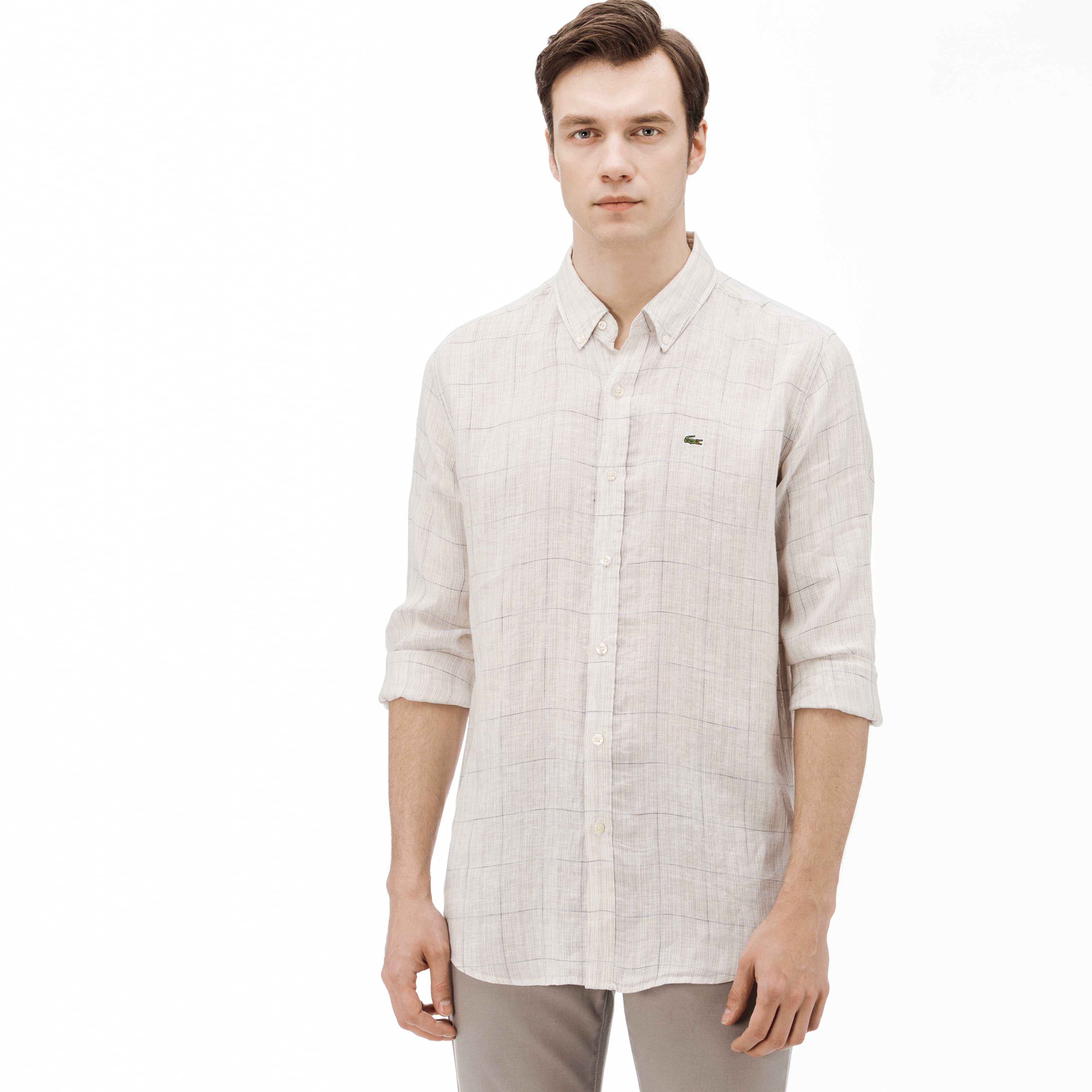 Lacoste Erkek Regular Fit Ekose Bej Gömlek