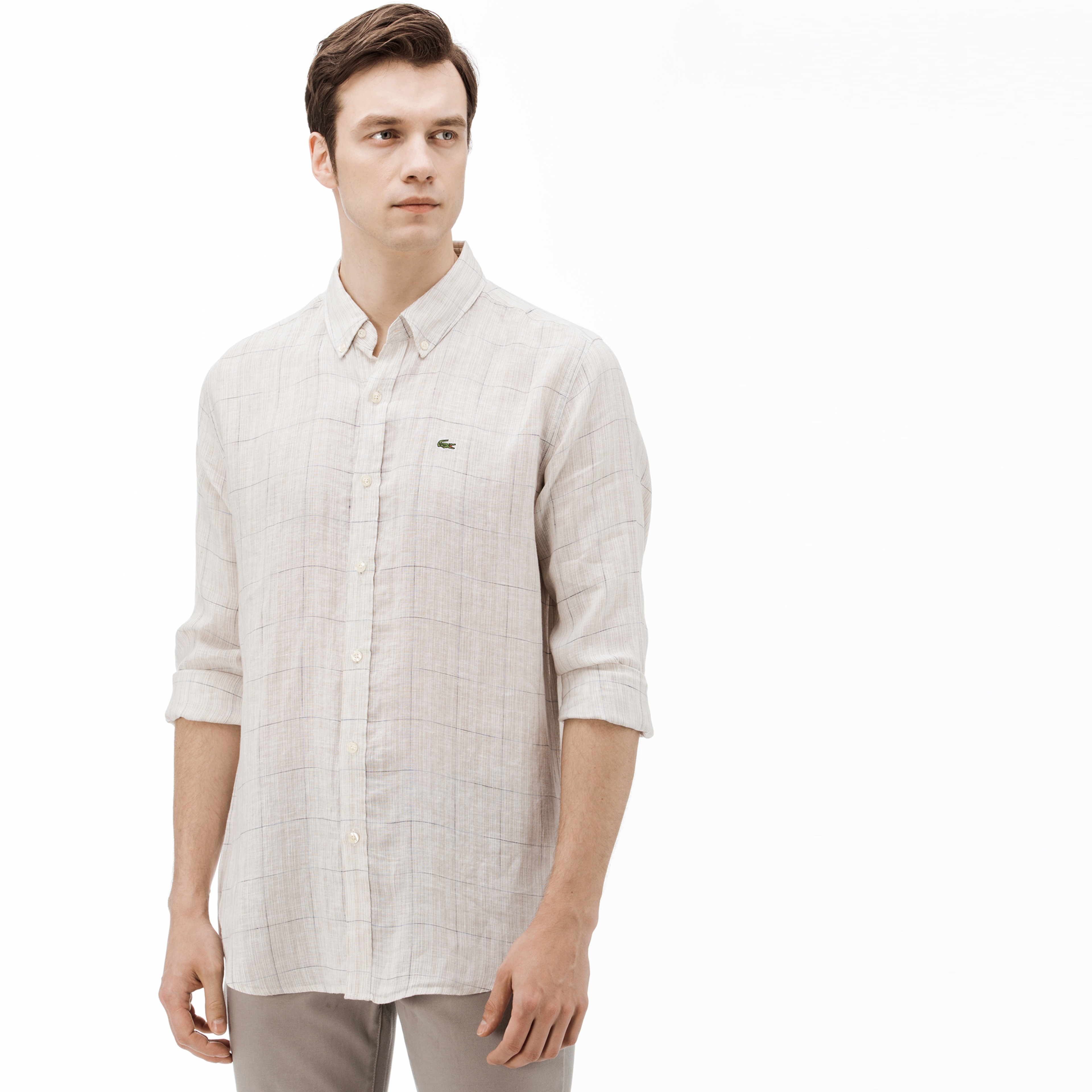 Lacoste Erkek Regular Fit Ekose Bej Gömlek