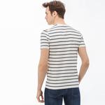 Erkek Slim Fit Bisiklet Yaka Çizgili Beyaz T-Shirt