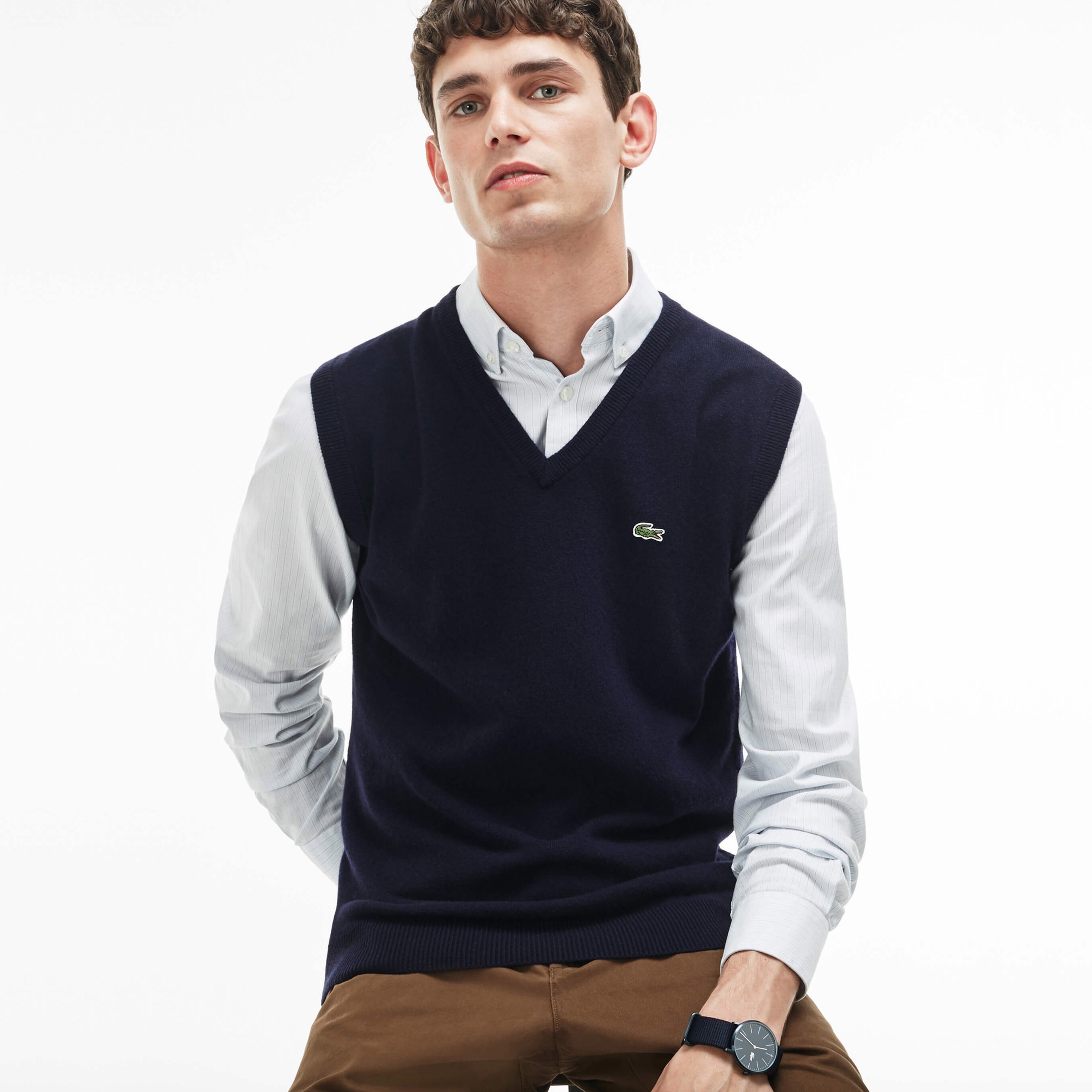 Lacoste Erkek V Yaka Yün Lacivert Süveter