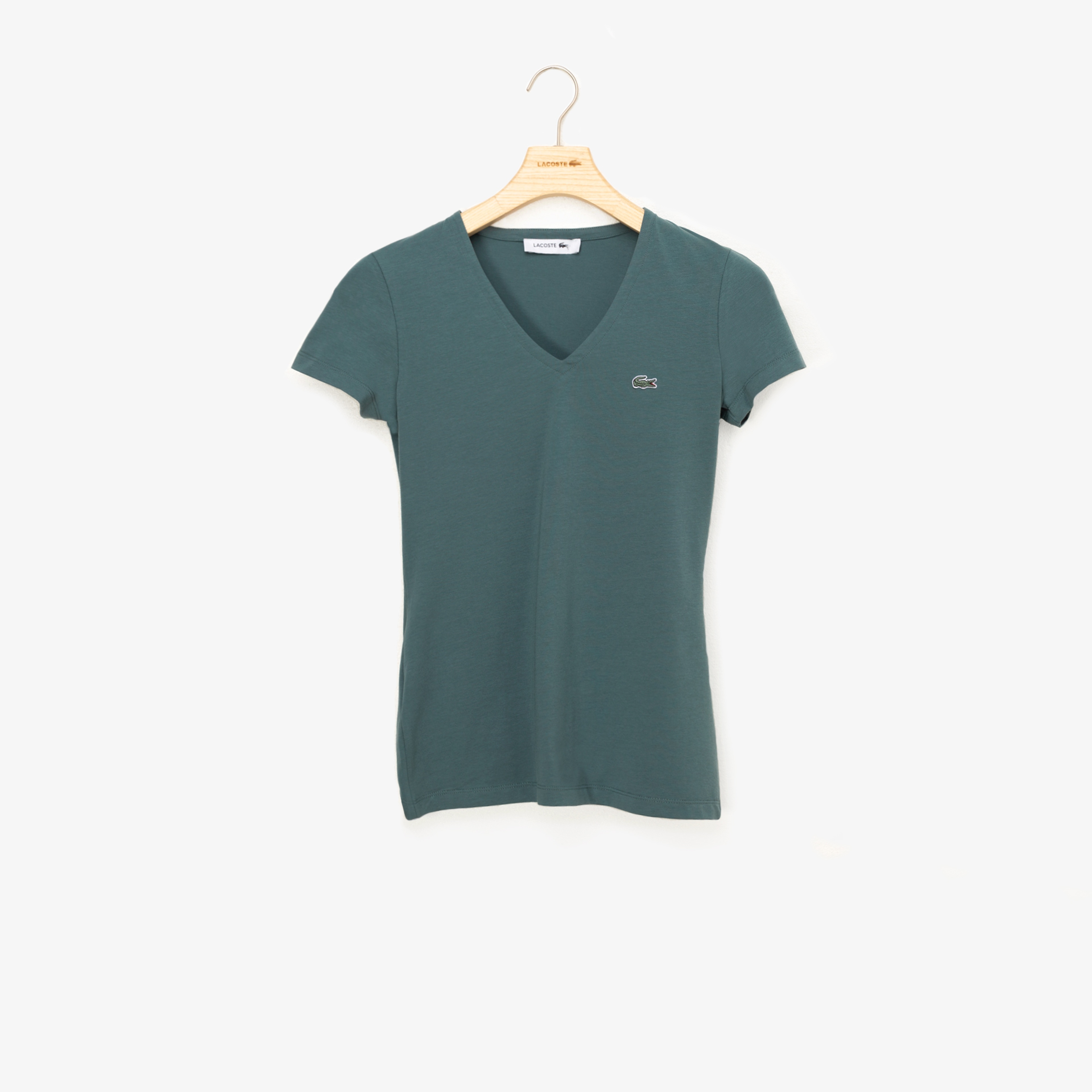 Lacoste Kadın V Yaka Yeşil T-Shirt