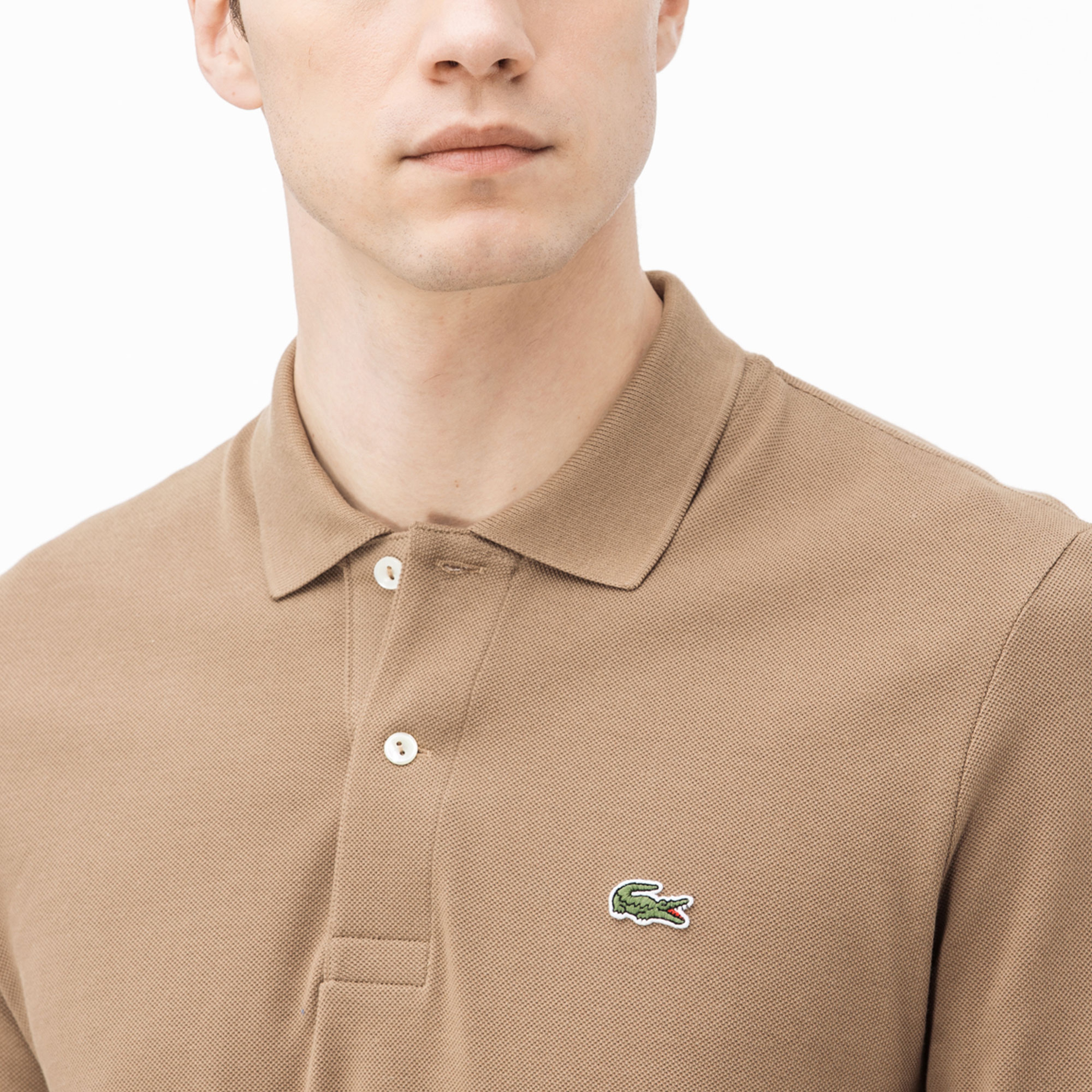 Lacoste Erkek Klasik Fit Uzun Kollu Bej Rengi Polo