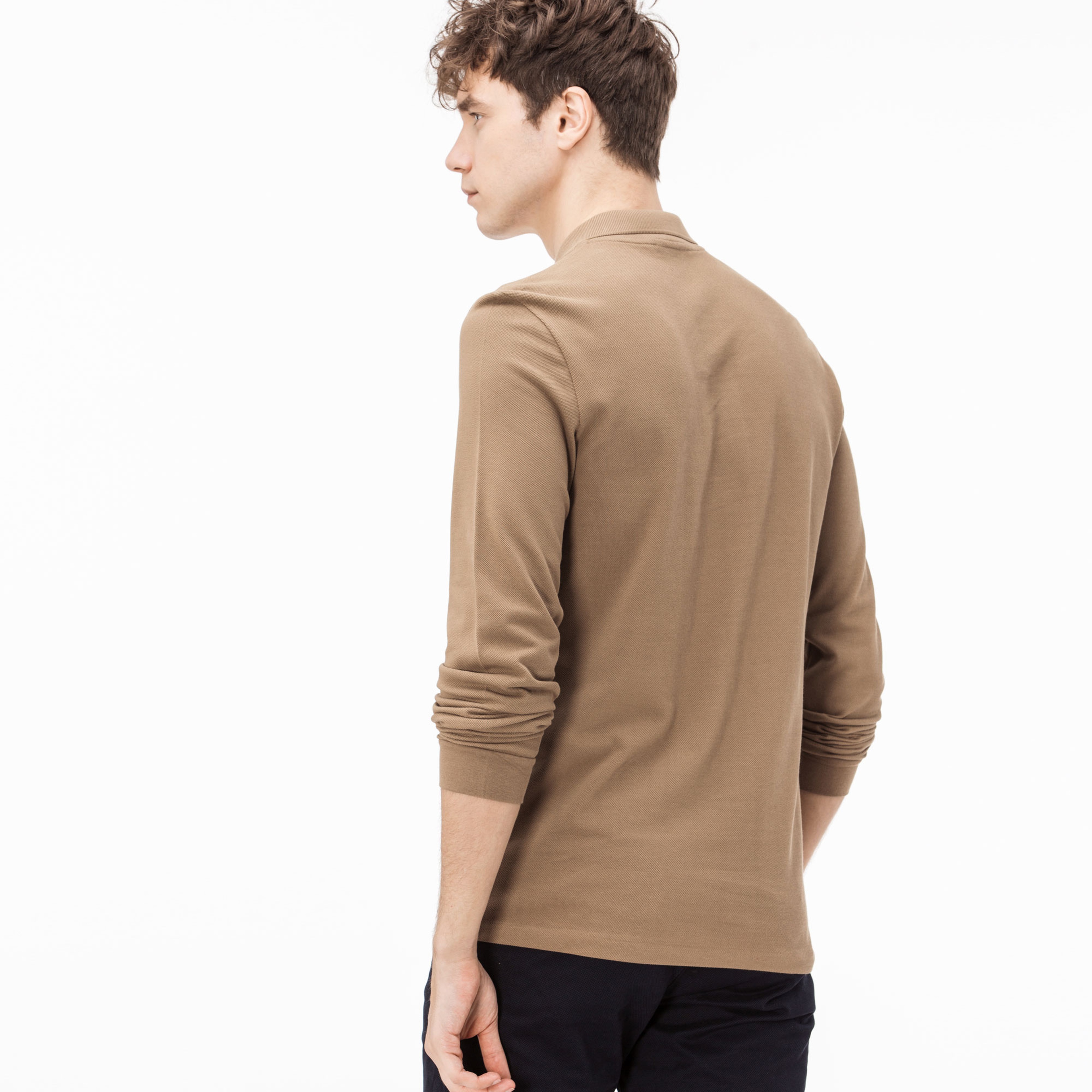 Lacoste Erkek Klasik Fit Uzun Kollu Bej Rengi Polo