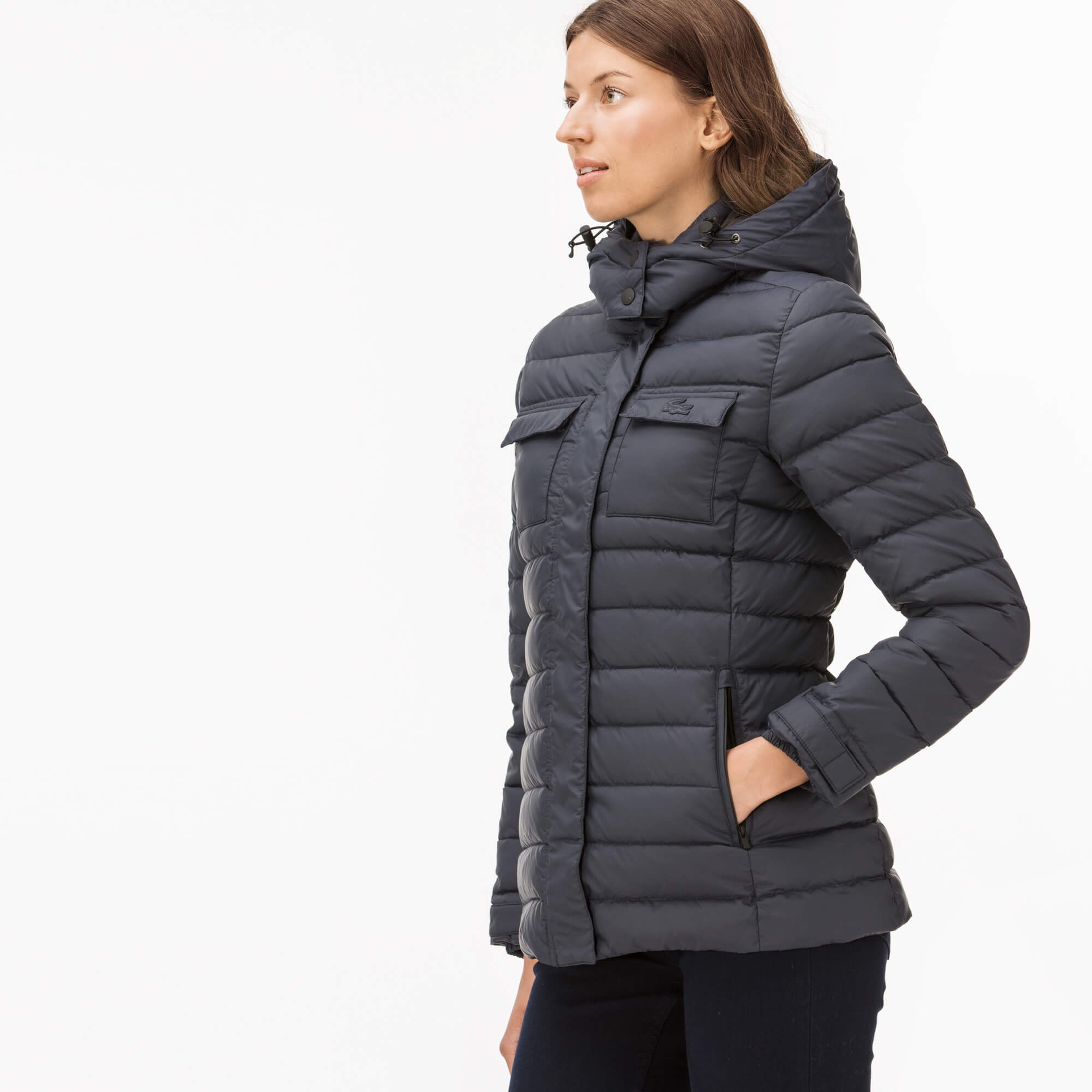 Lacoste Kadın Lacivert Kaz Tüyü Kapitone Mont