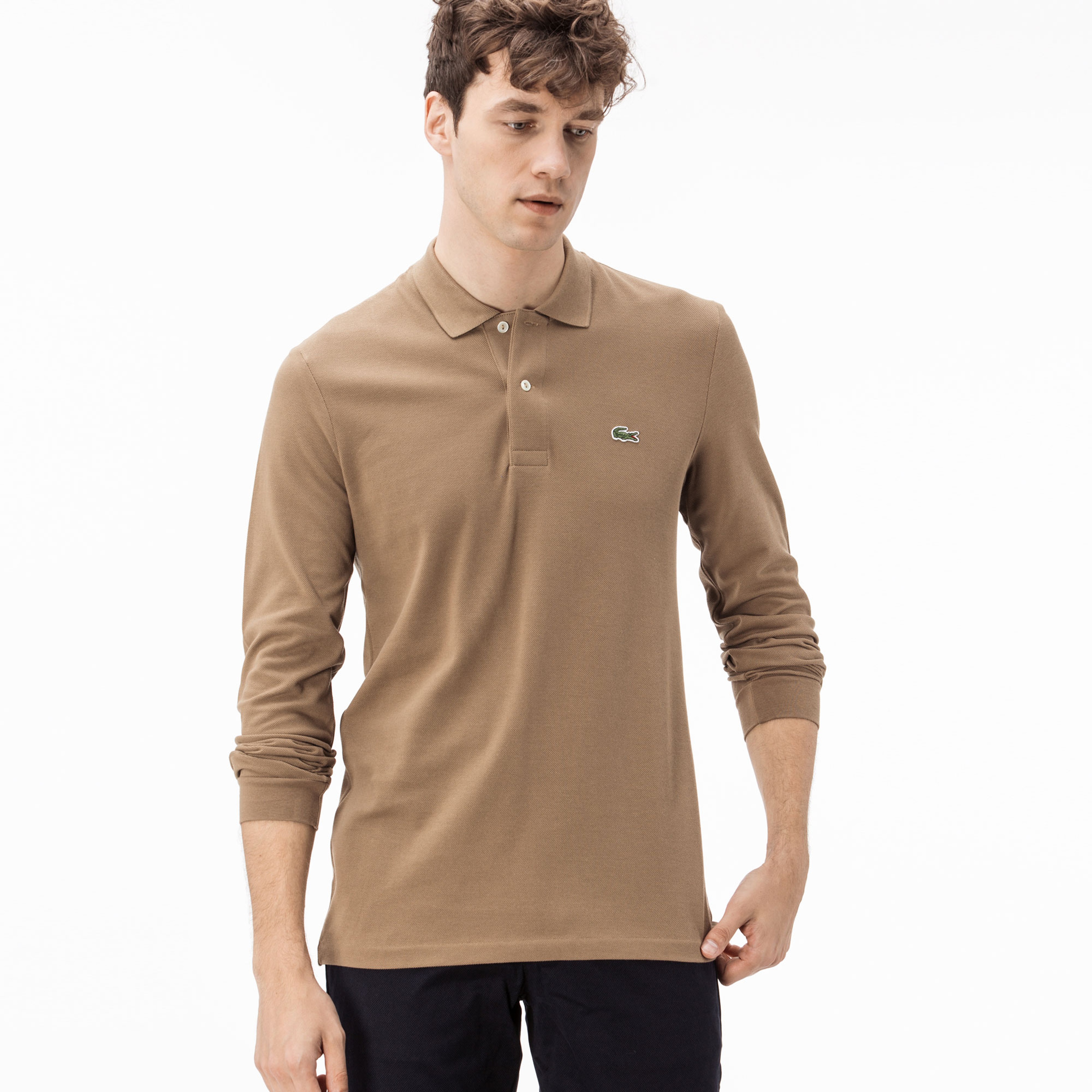 Lacoste Erkek Klasik Fit Uzun Kollu Bej Rengi Polo
