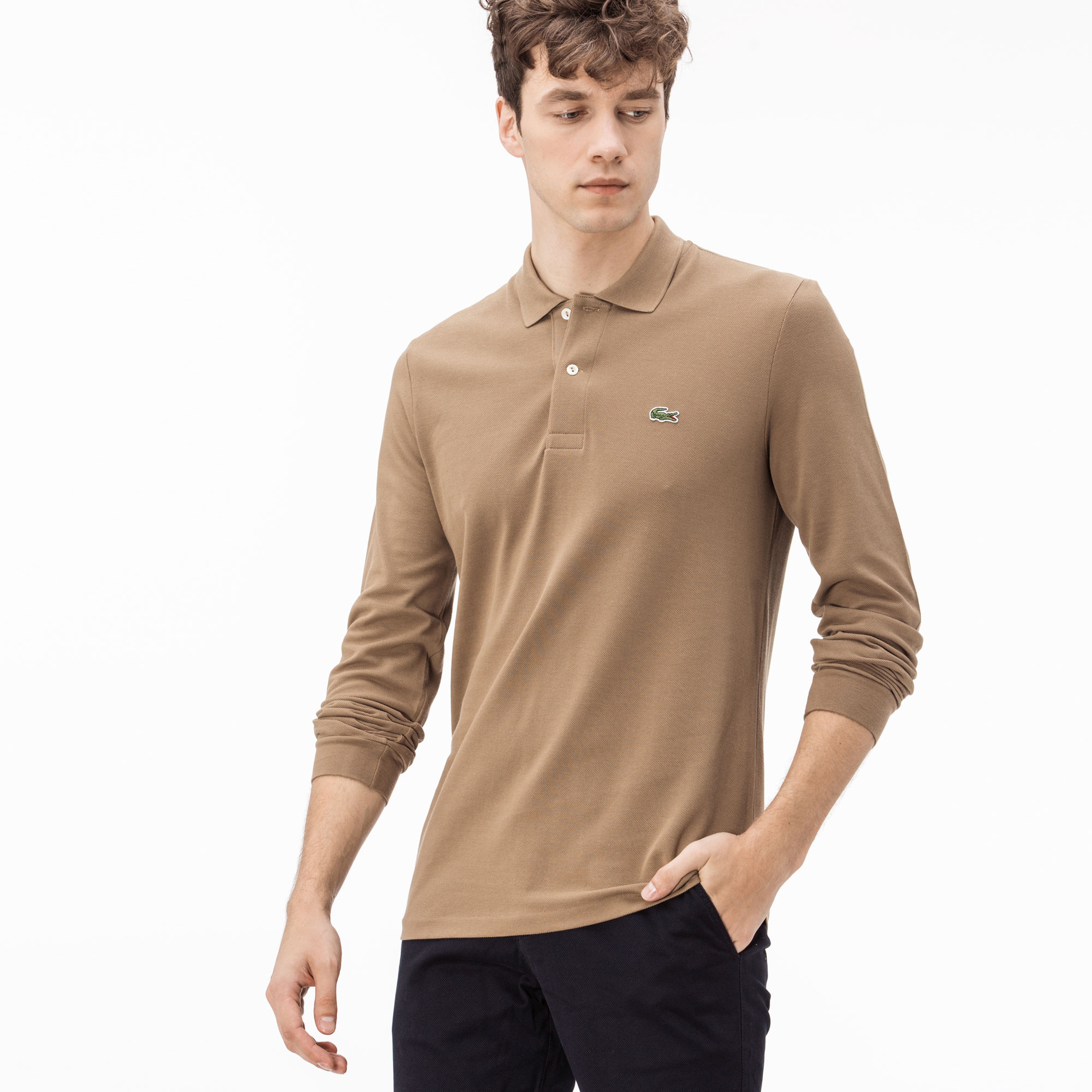 Lacoste Erkek Klasik Fit Uzun Kollu Bej Rengi Polo