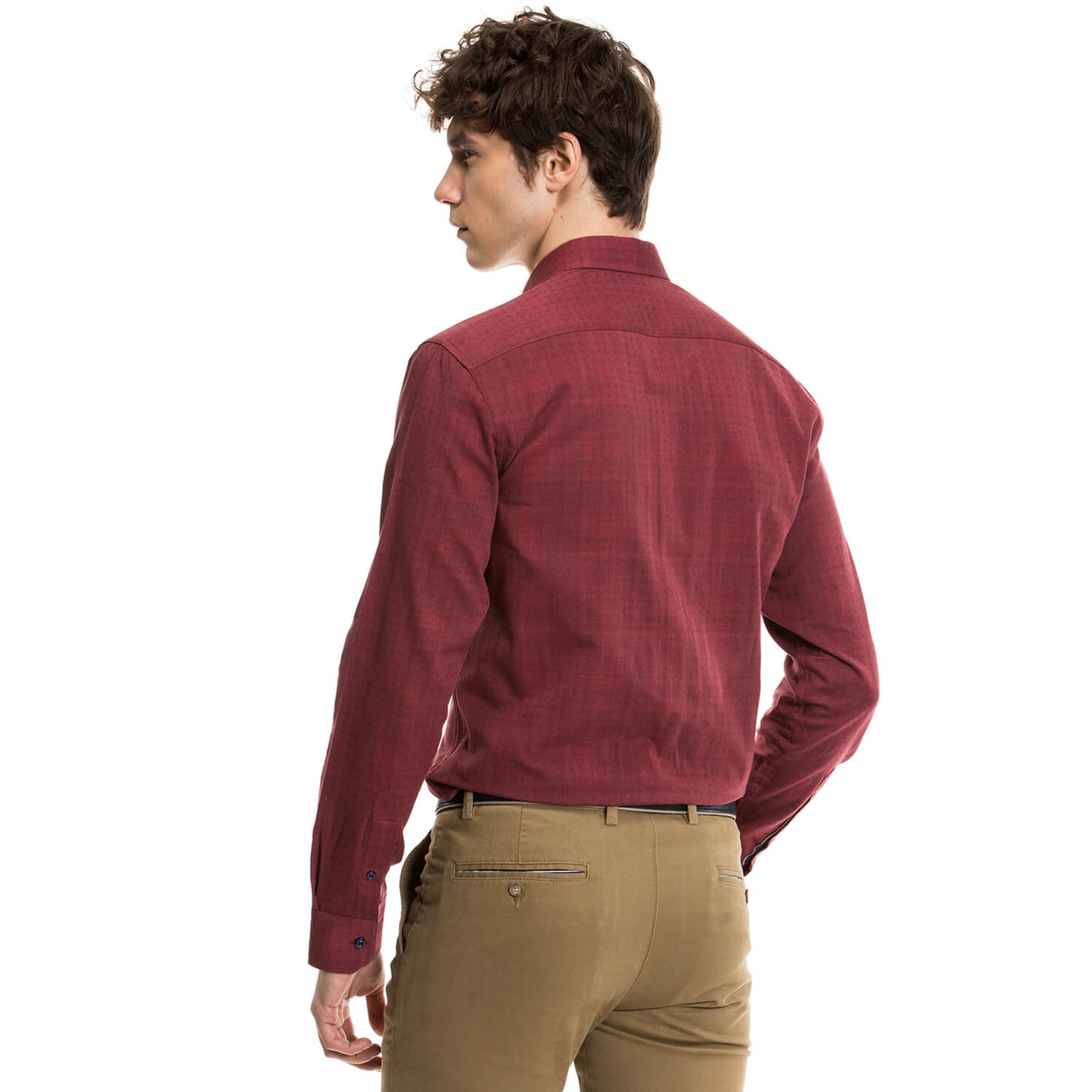 Nautica Erkek Bordo Uzun Kollu Slim Fit Gömlek