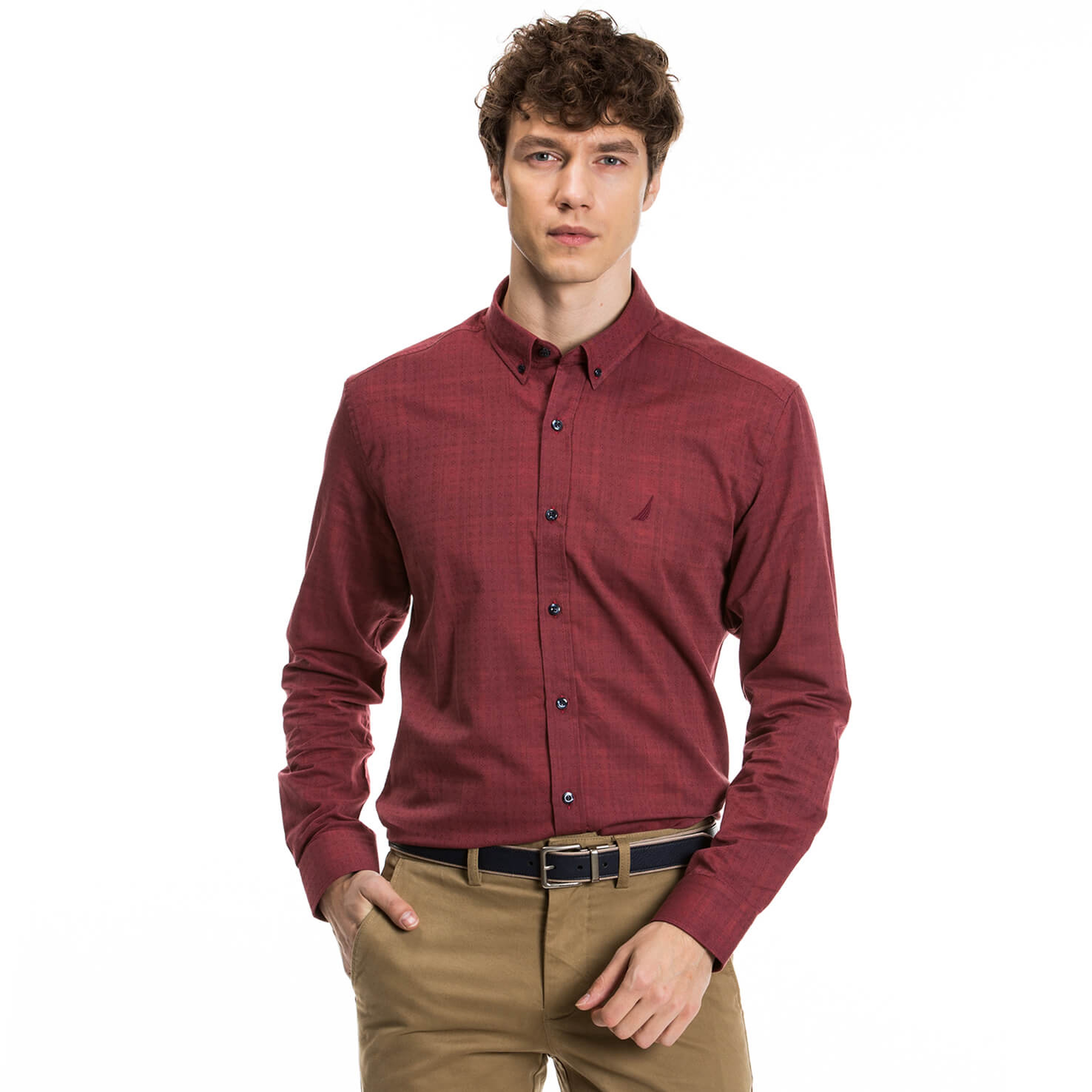 Nautica Erkek Bordo Uzun Kollu Slim Fit Gömlek
