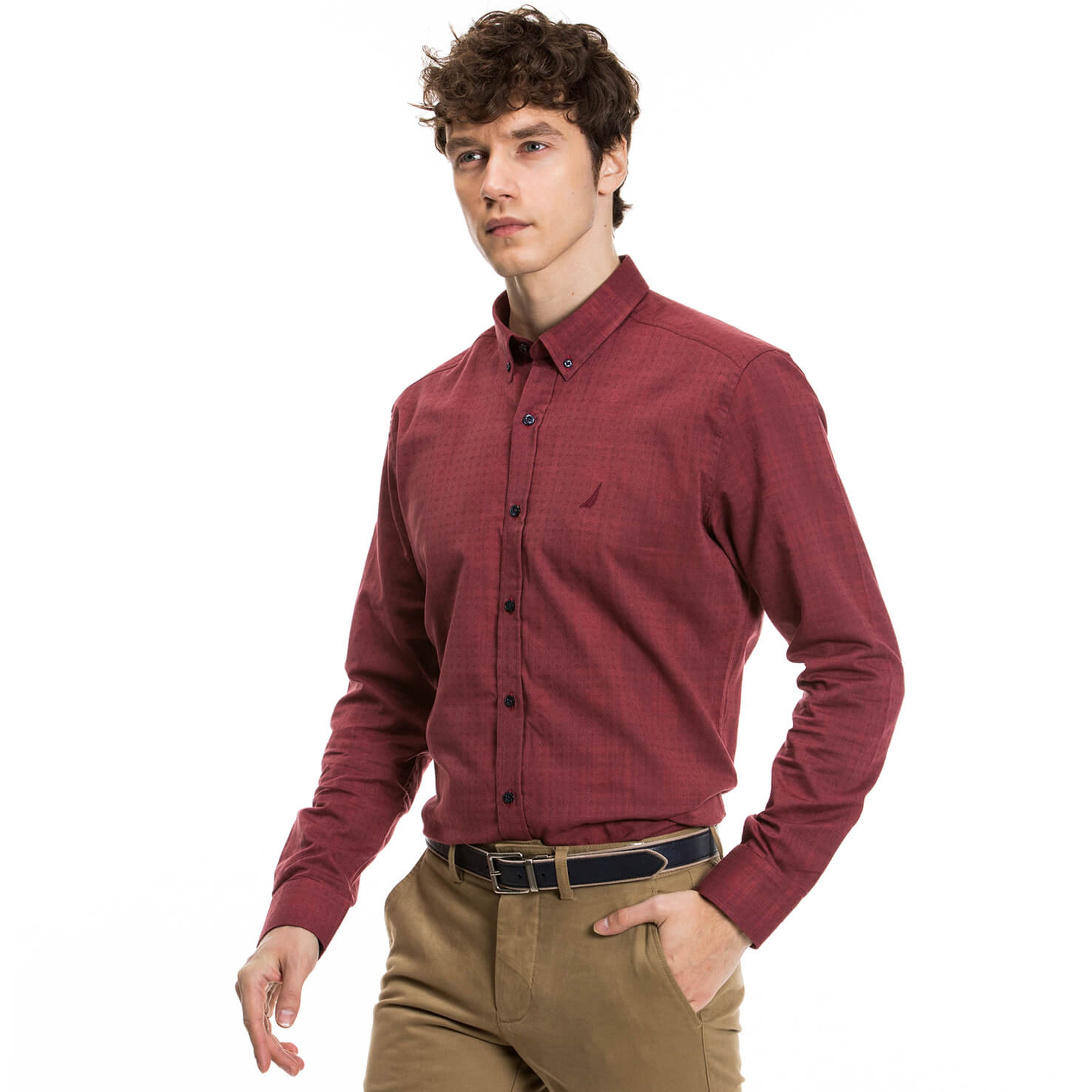 Nautica Erkek Bordo Uzun Kollu Slim Fit Gömlek