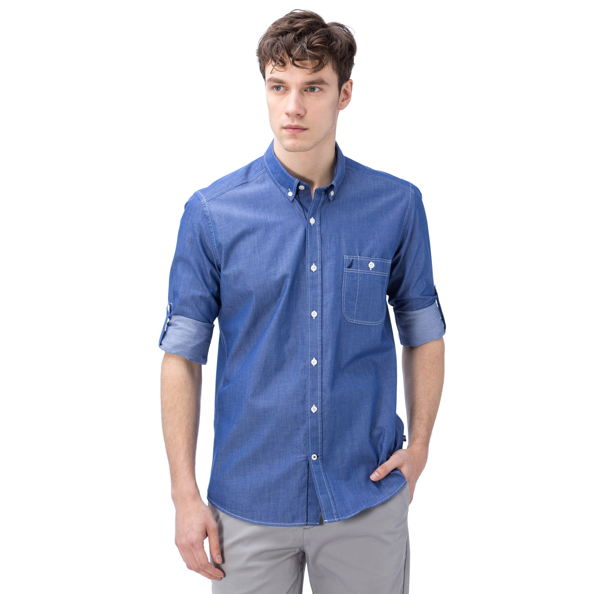 Nautica Erkek Mavi Uzun Kollu Slim Fit Gömlek
