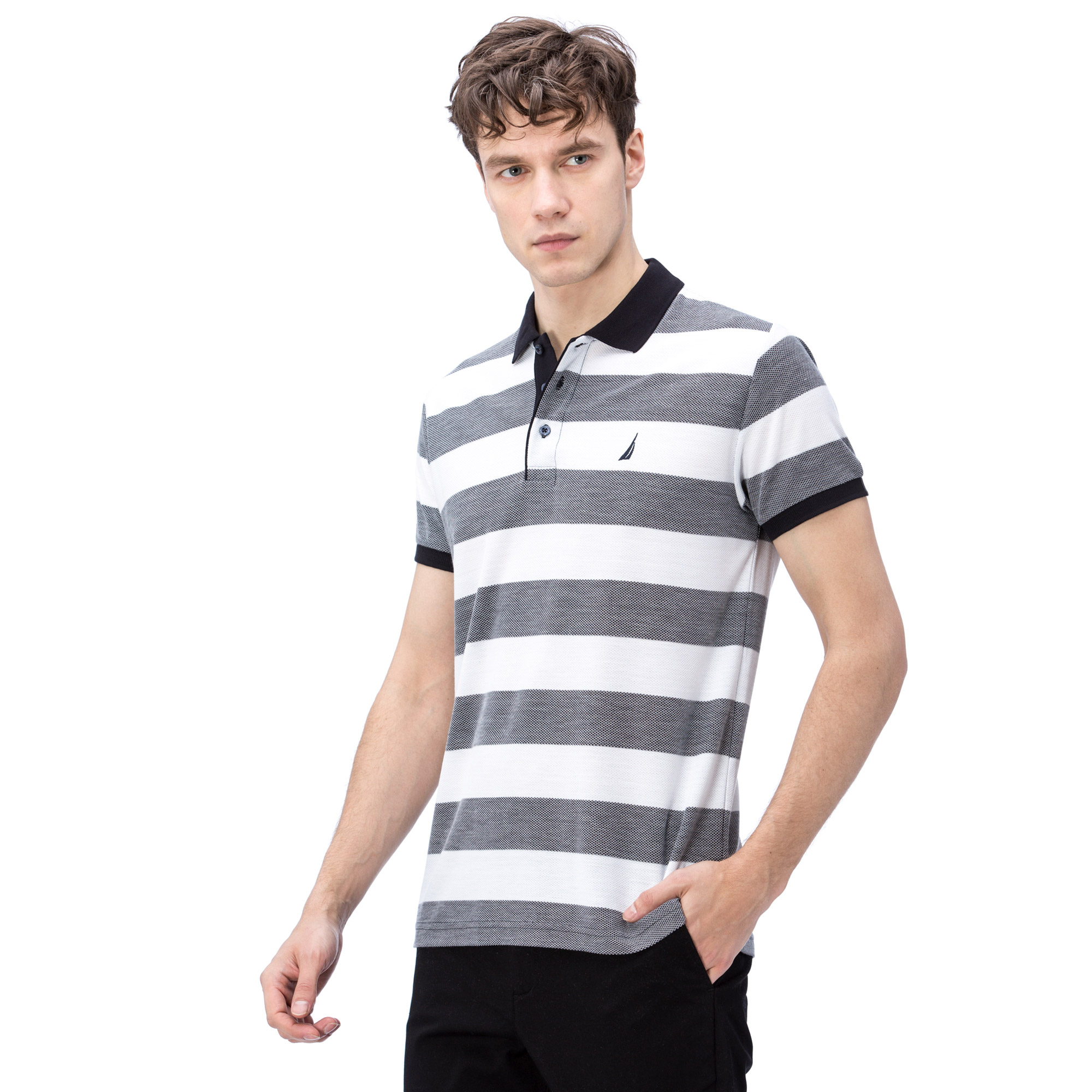 Nautica Erkek Beyaz Kısa Kollu Çizgili Polo