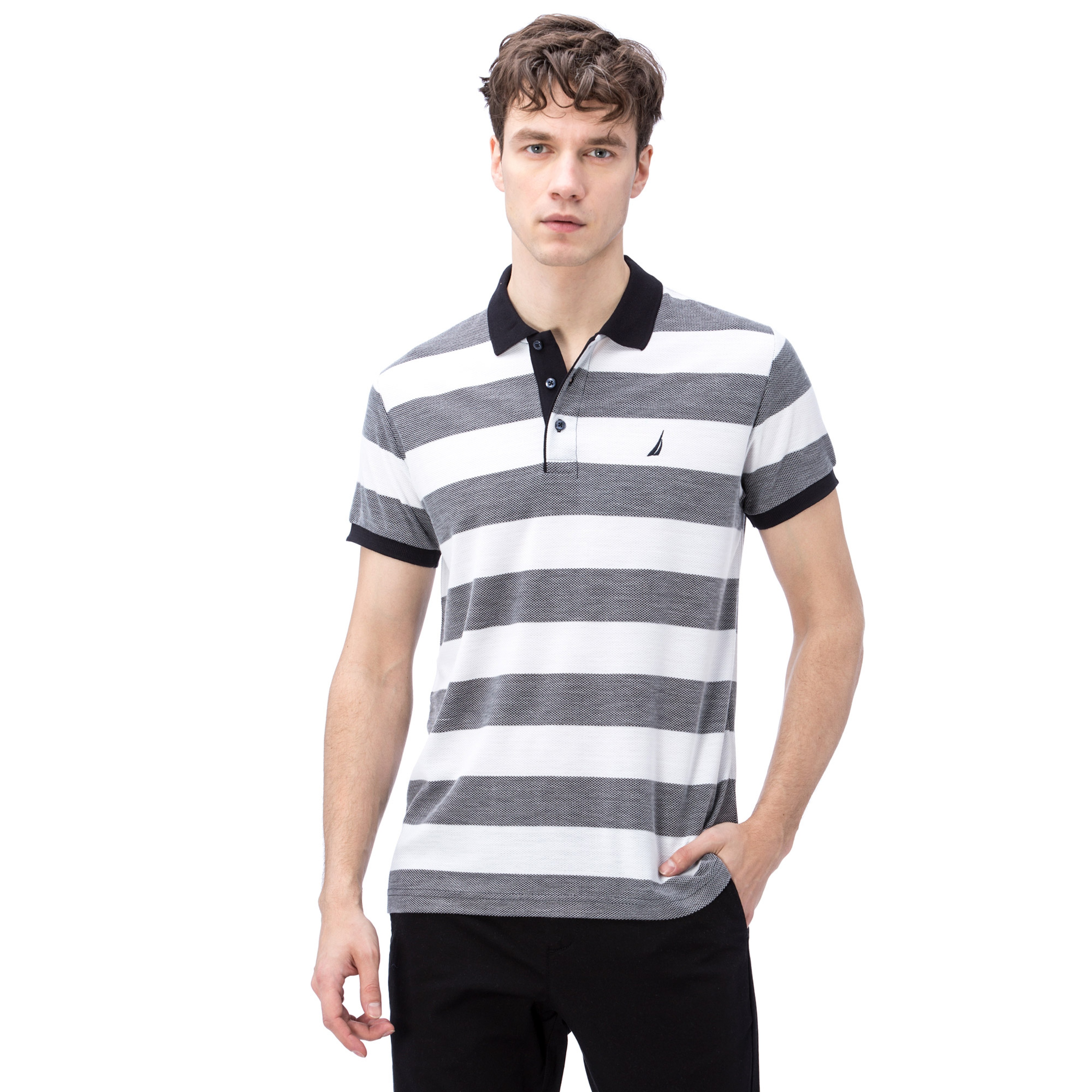 Nautica Erkek Beyaz Kısa Kollu Çizgili Polo