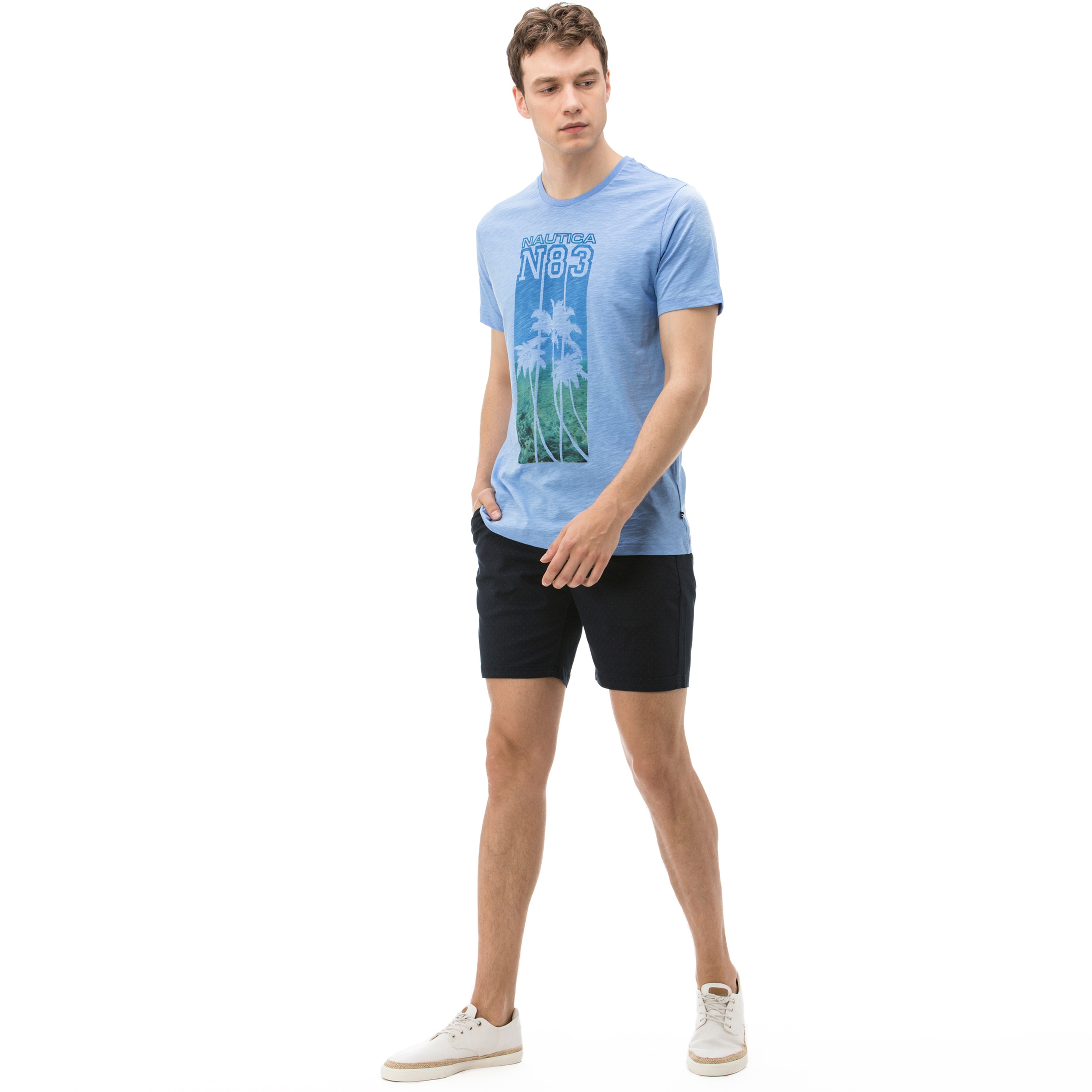 Nautica Erkek Lacivert Baskılı Slim Fit Bermuda