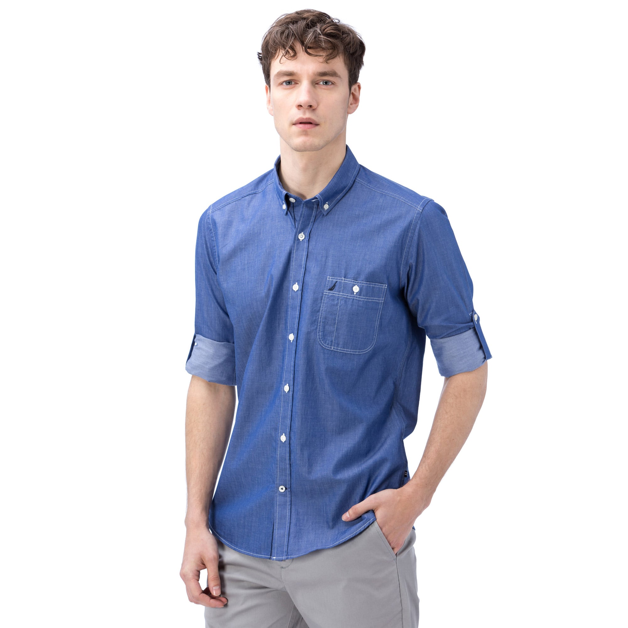 Nautica Erkek Mavi Uzun Kollu Slim Fit Gömlek