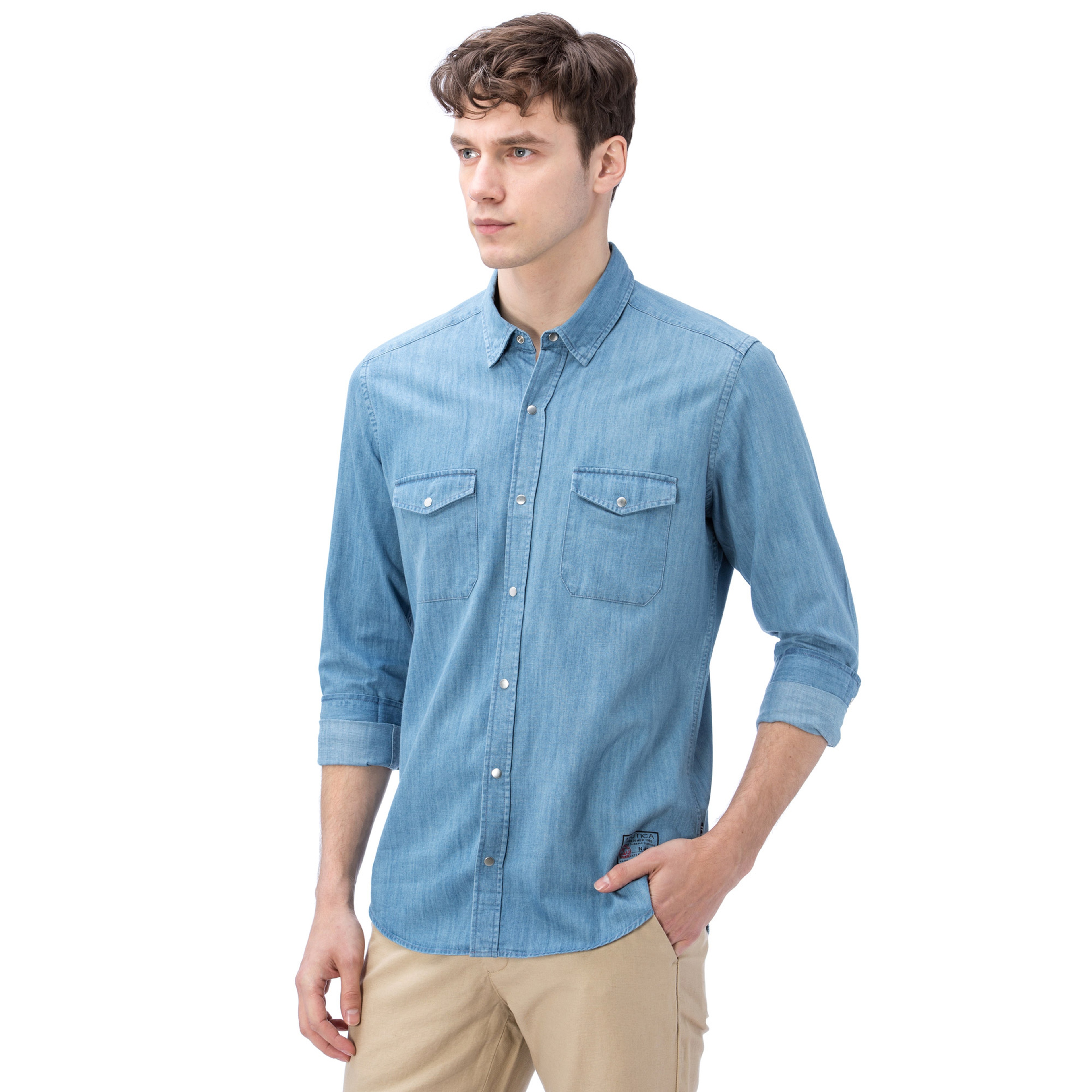 Nautica Erkek Mavi Uzun Kollu Denım Slim Fit Gömlek