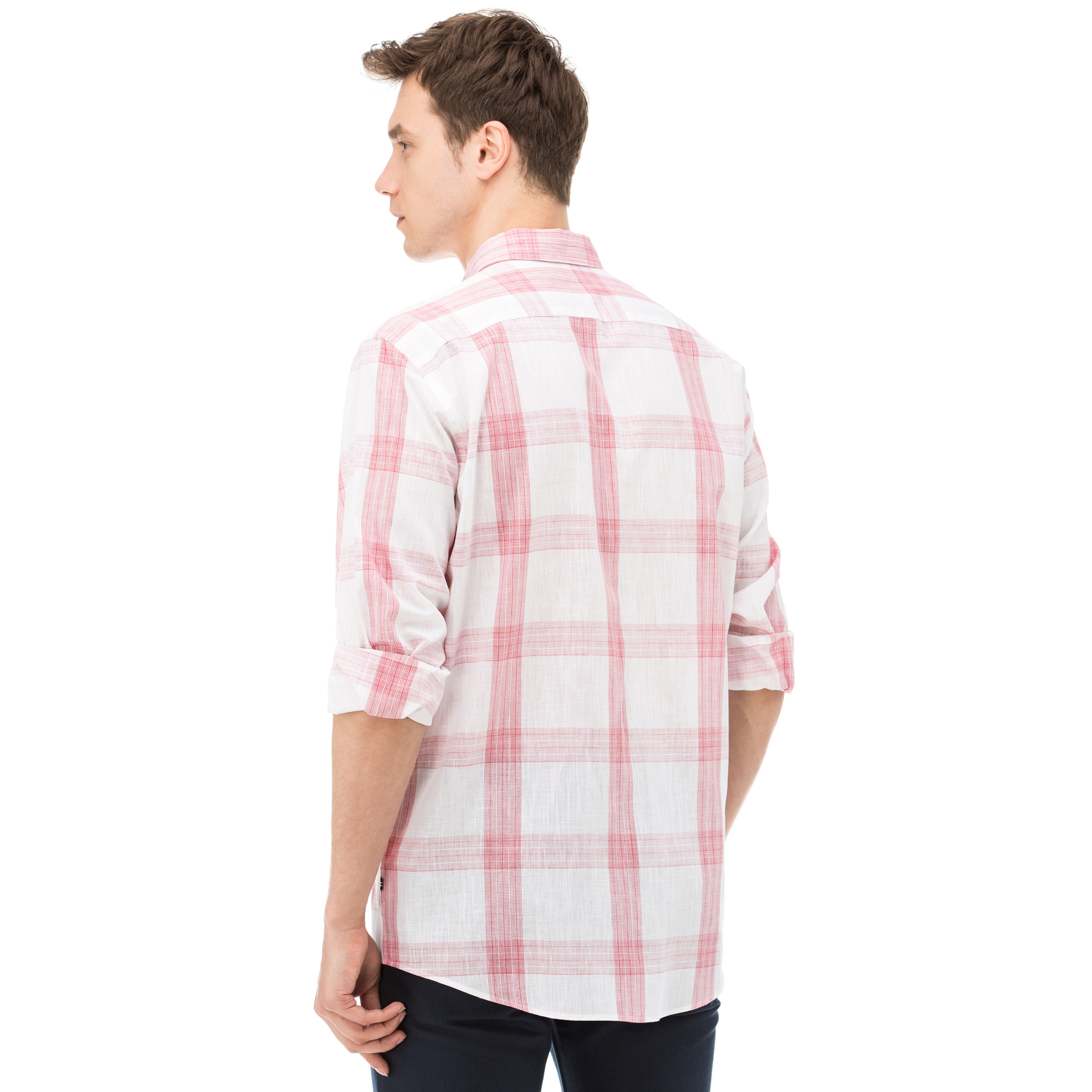 Nautica Erkek Kırmızı Ekoseli Uzun Kollu Keten Gömlek