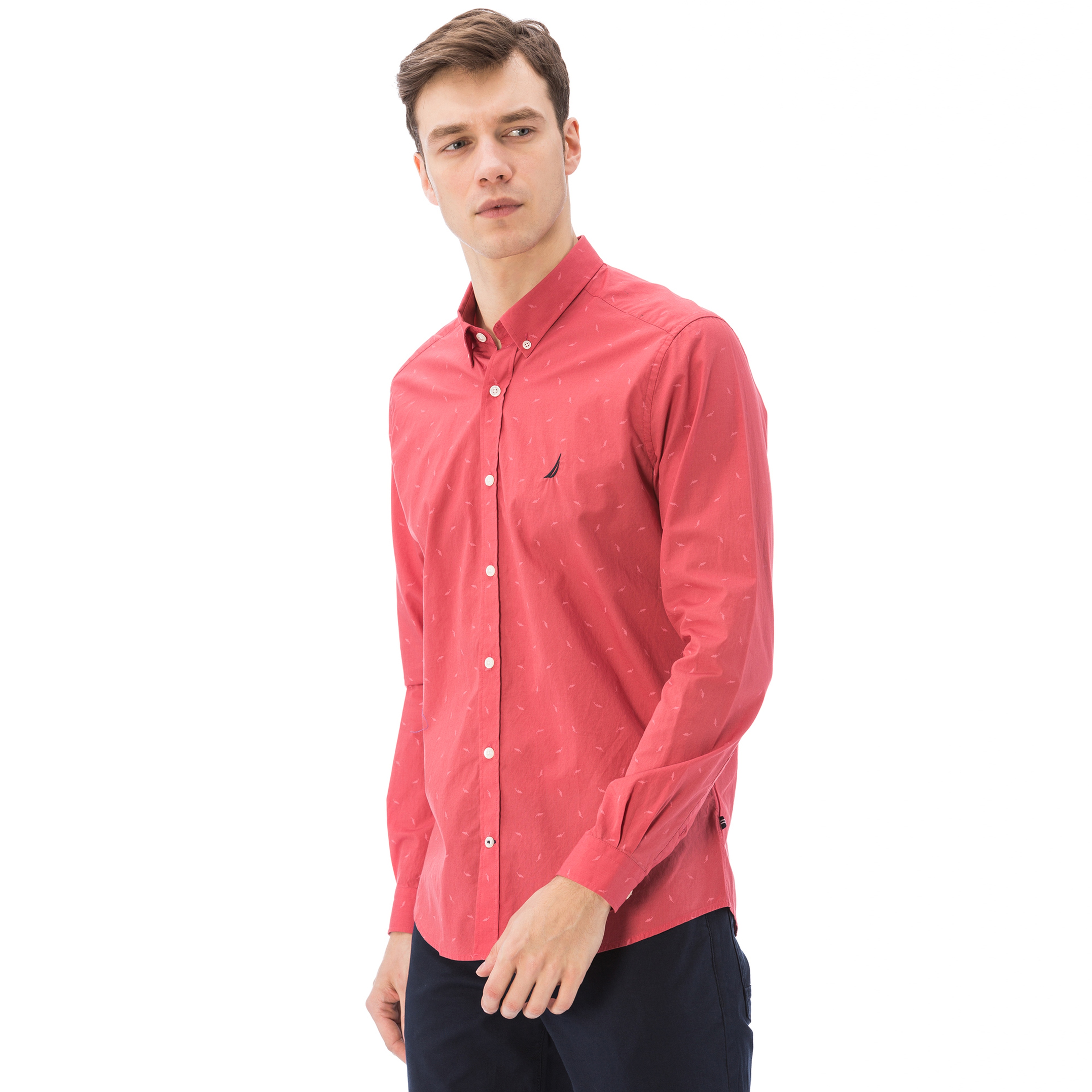 Nautica Erkek Kırmızı Uzun Kollu Slim Fit Gömlek