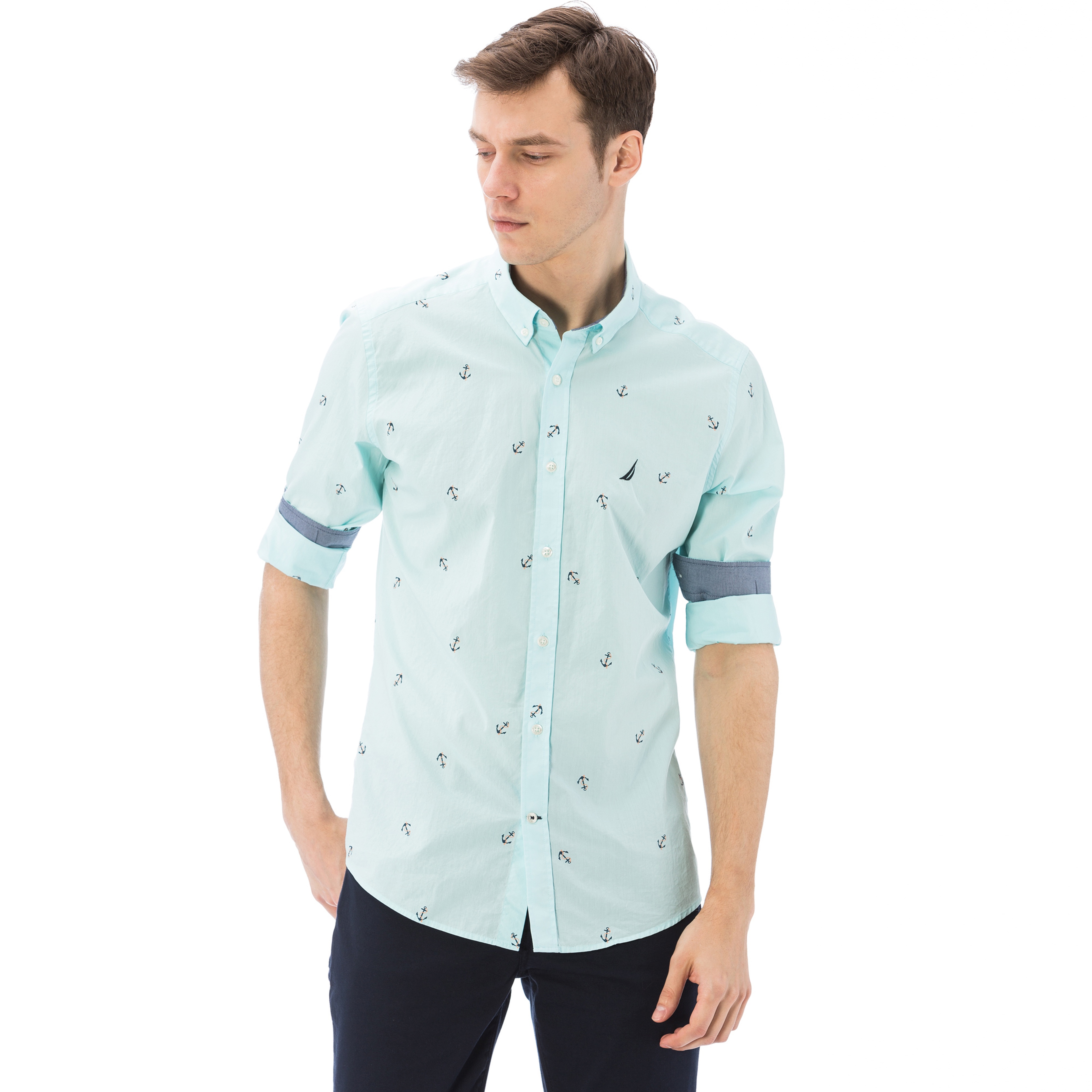 Nautica Erkek Açık Yeşil Uzun Slim Fit Gömlek