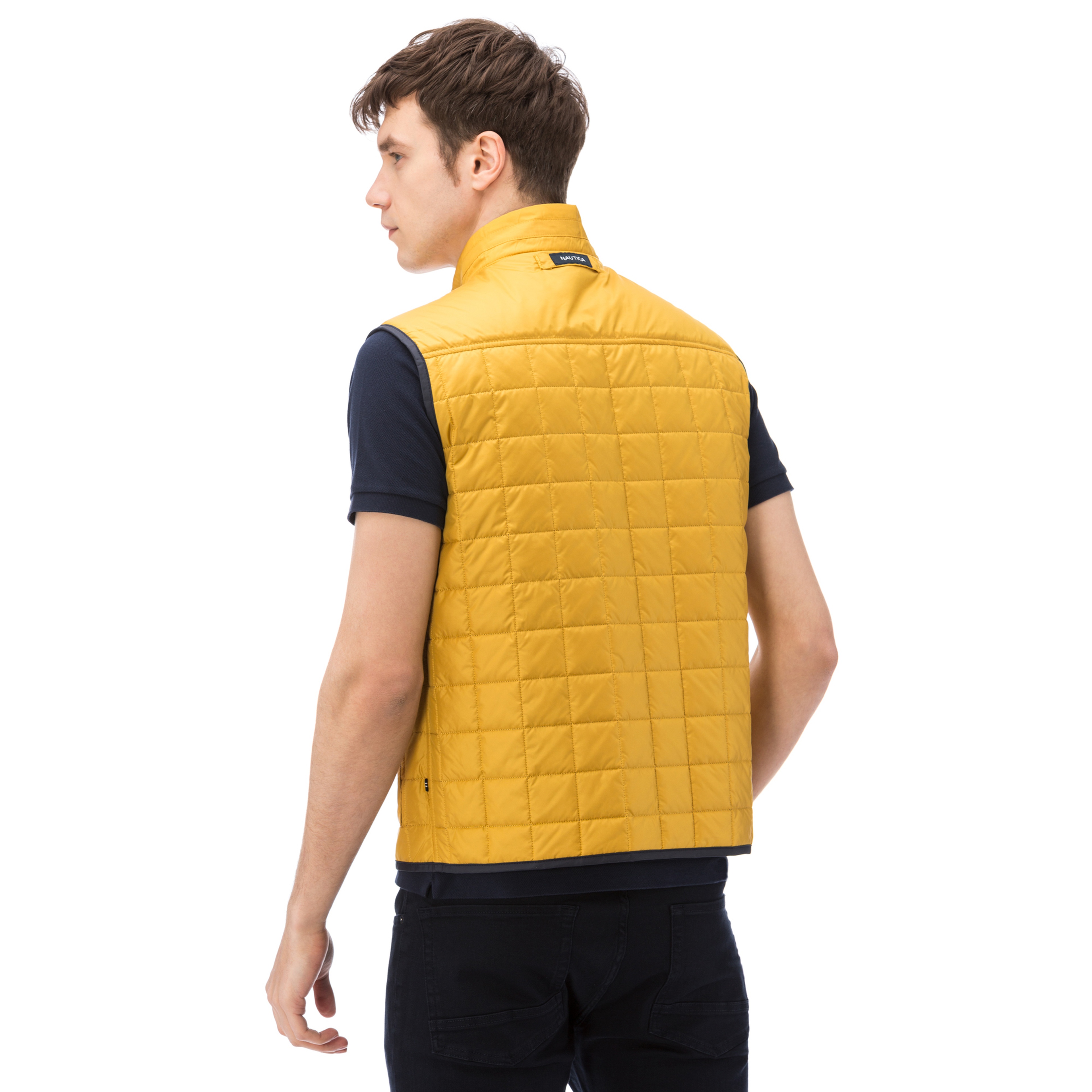 Nautica Erkek Sarı Lacivert Dik Yaka Çift Taraflı Kapitone Yelek