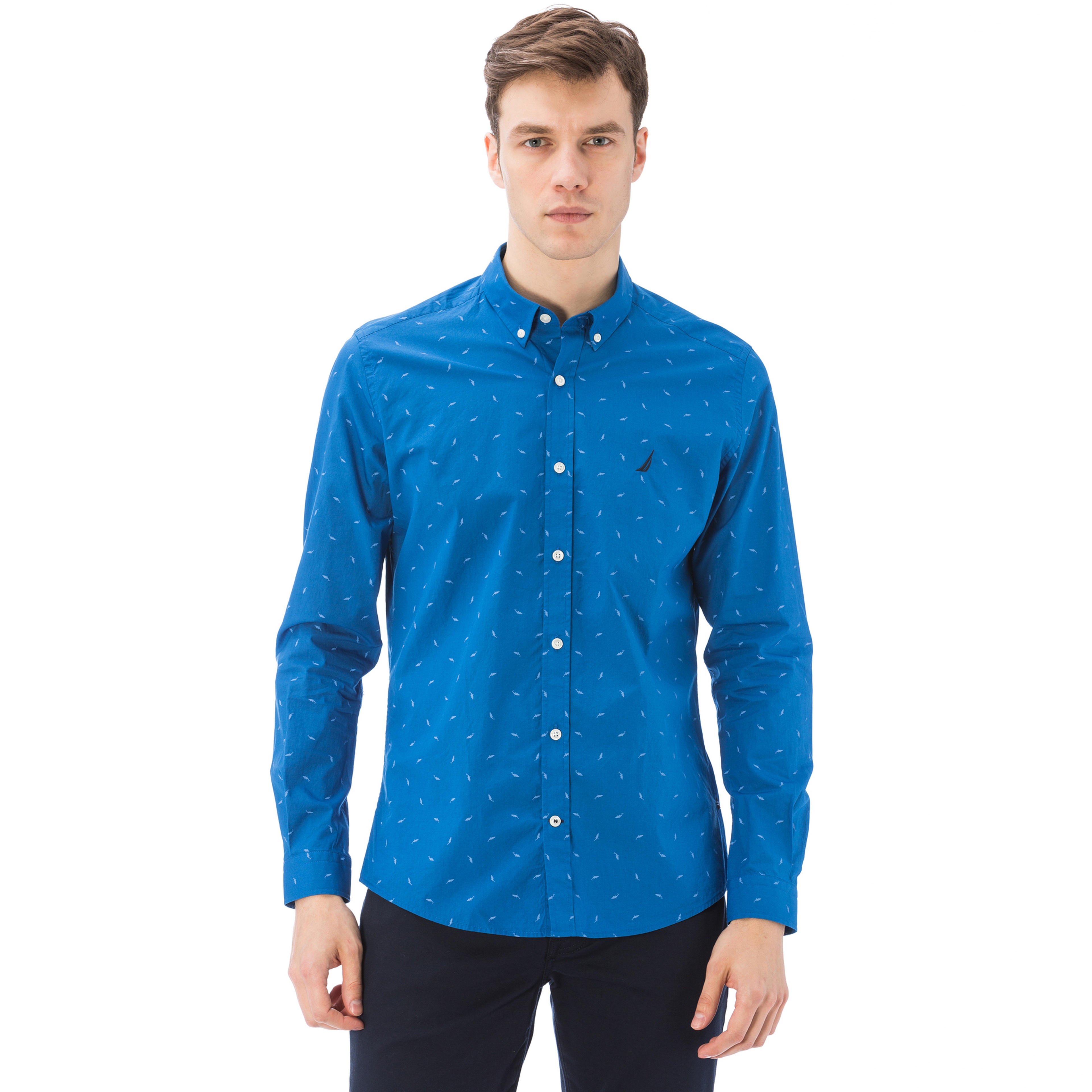 Nautica Erkek Mavi Uzun Kollu Slim Fit Gömlek