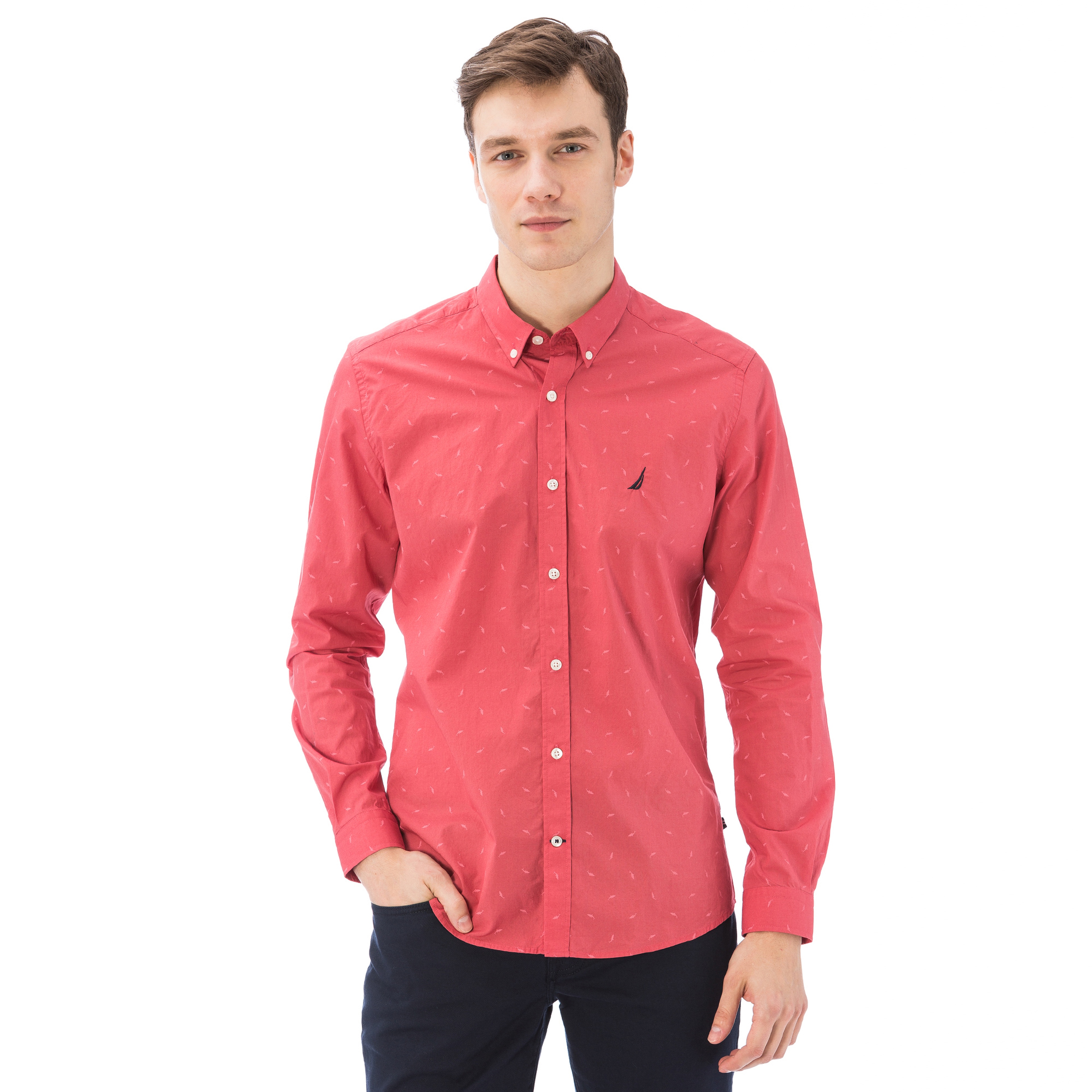 Nautica Erkek Kırmızı Uzun Kollu Slim Fit Gömlek