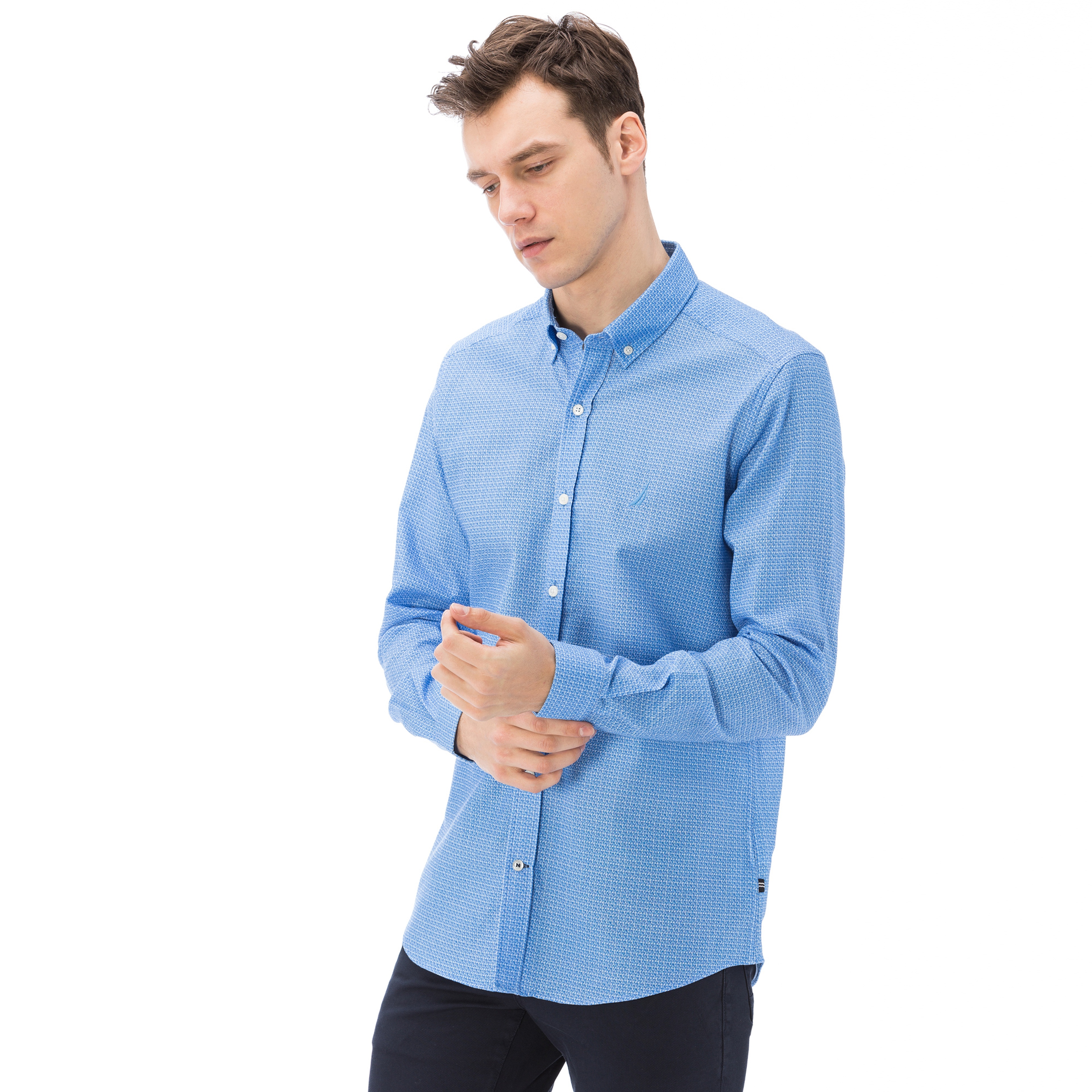 Nautica Erkek Mavi Uzun Kollu Slim Fit Gömlek