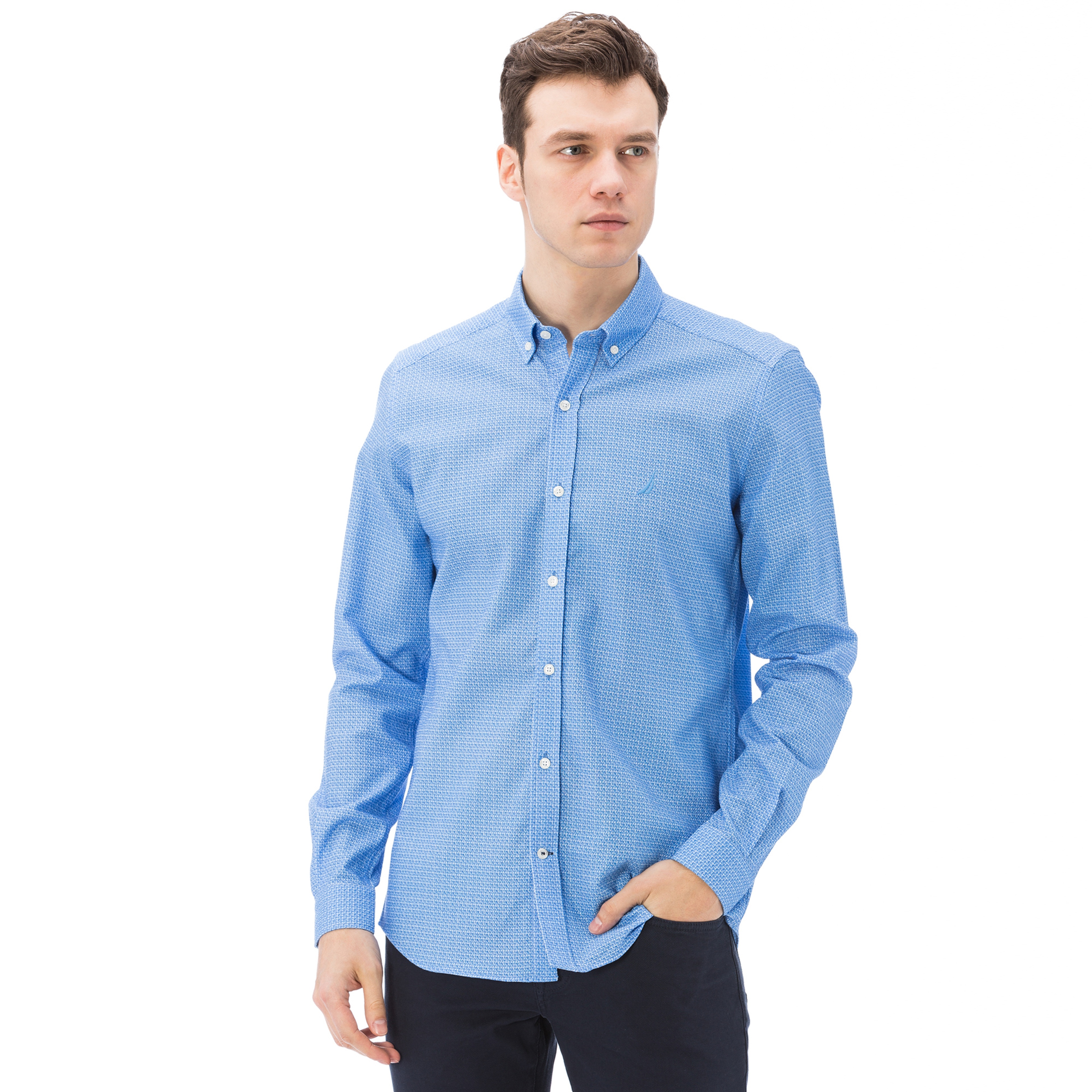 Nautica Erkek Mavi Uzun Kollu Slim Fit Gömlek