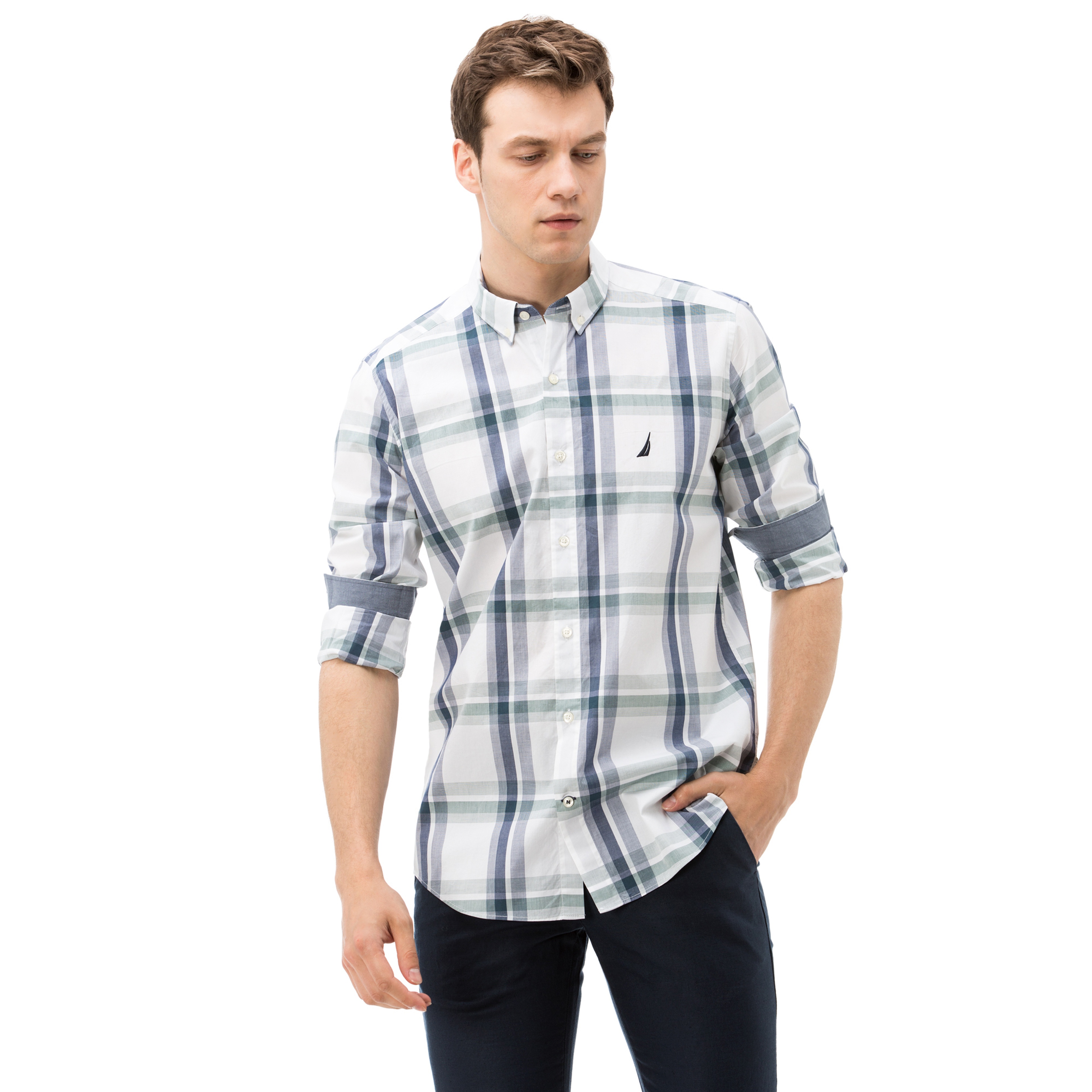 Nautica Erkek Lacivert-Yeşil Ekoseli Slim Fit Gömlek