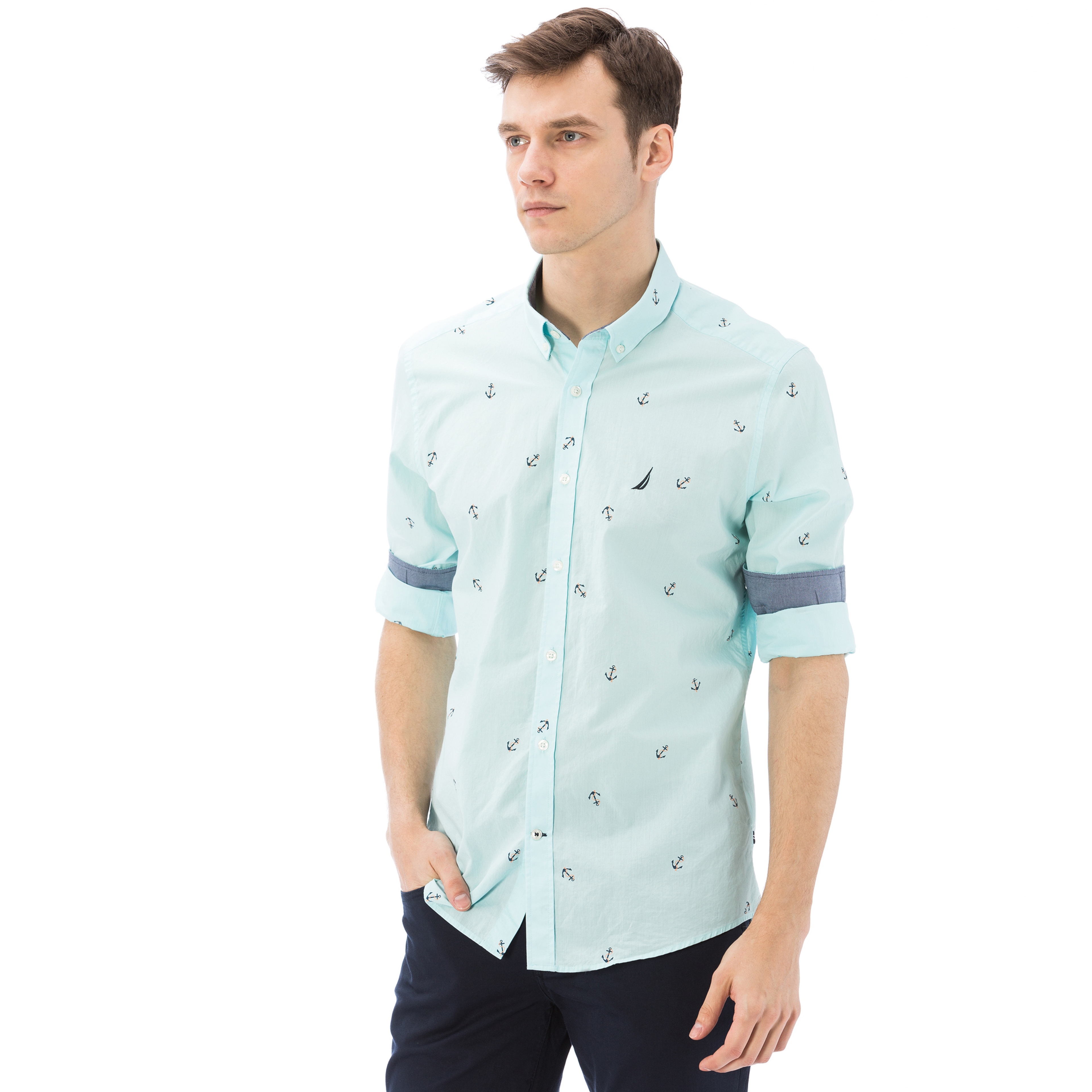 Nautica Erkek Açık Yeşil Uzun Slim Fit Gömlek