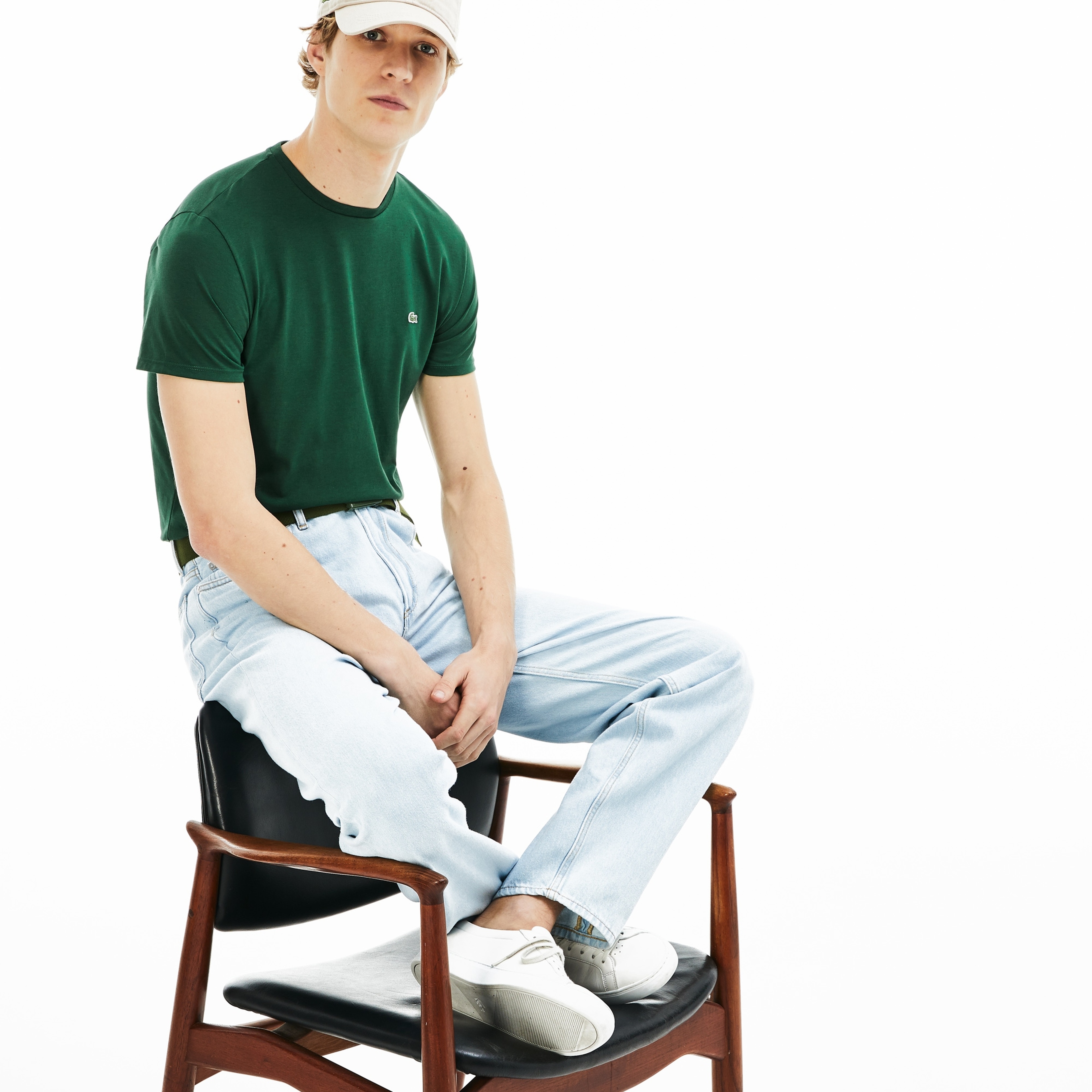 Erkek Slim Fit Bisiklet Yaka Koyu Yeşil T-Shirt