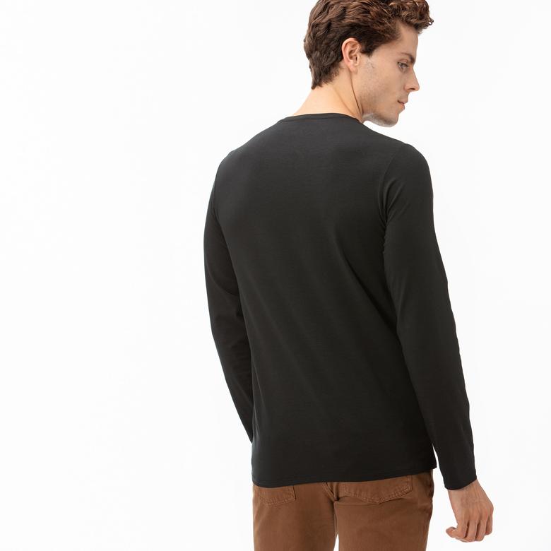 Erkek Regular Fit Uzun Kollu Bisiklet Yaka Siyah T-Shirt