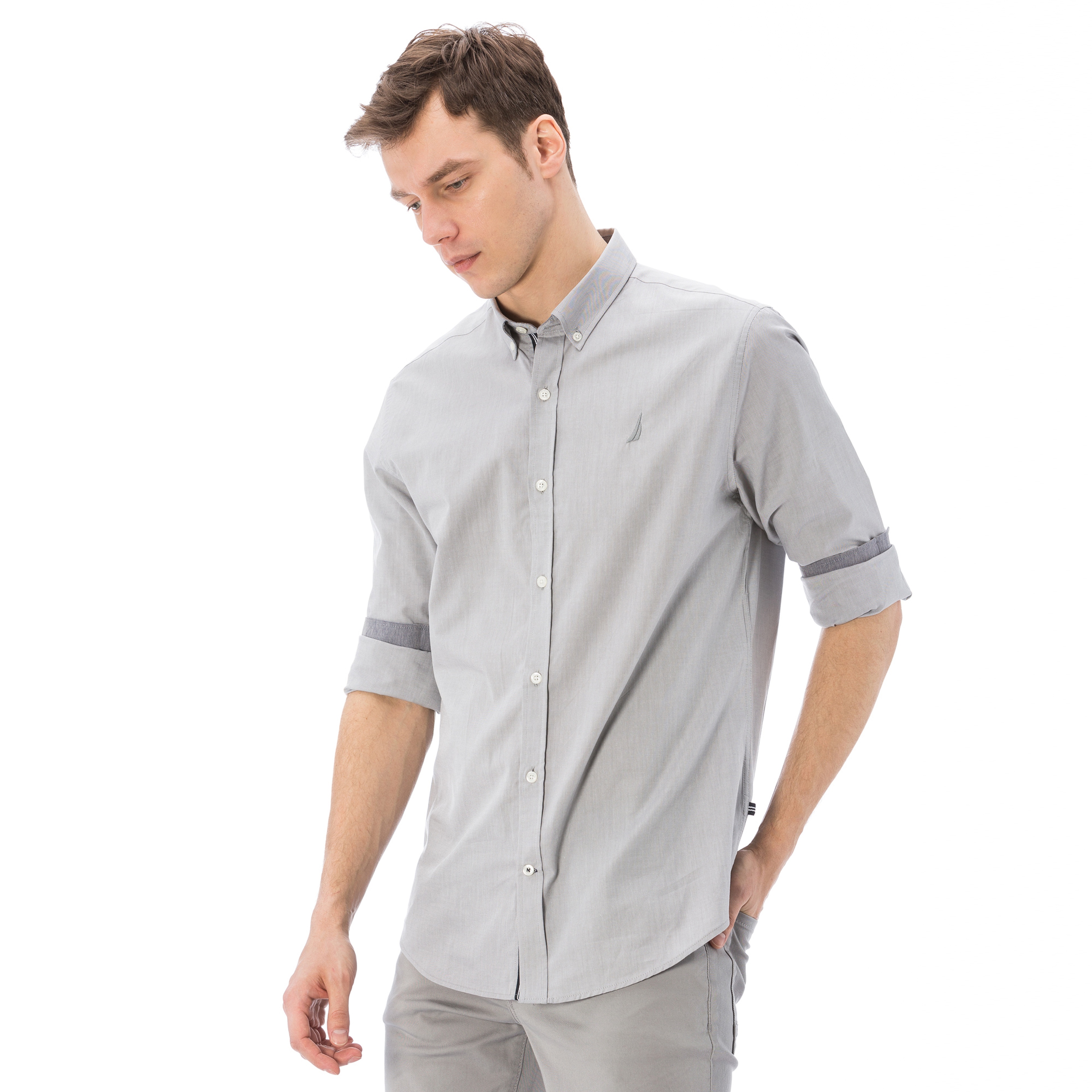 Nautica Erkek Gri Uzun Kollu Oxford Slim Fit Gömlek