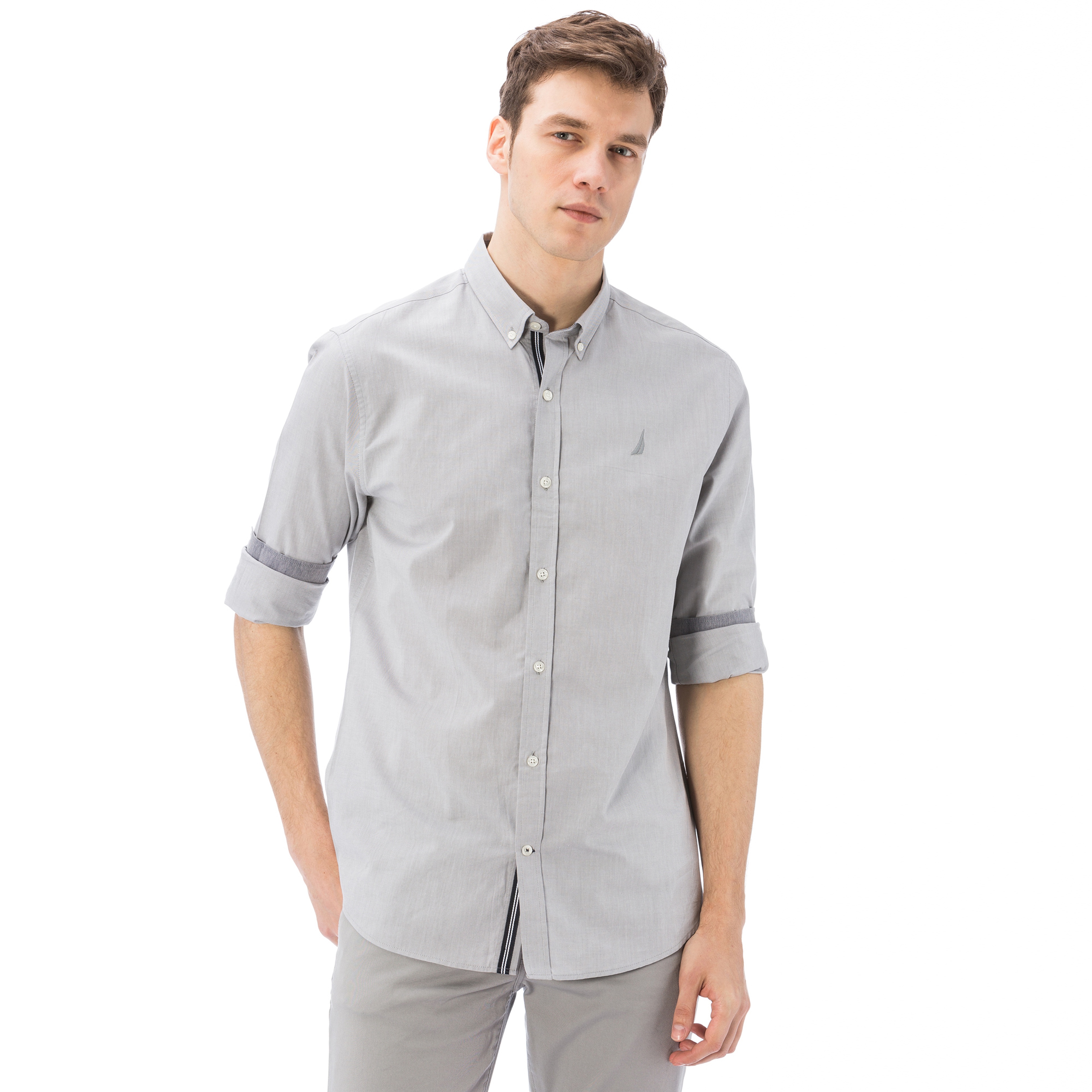 Nautica Erkek Gri Uzun Kollu Oxford Slim Fit Gömlek