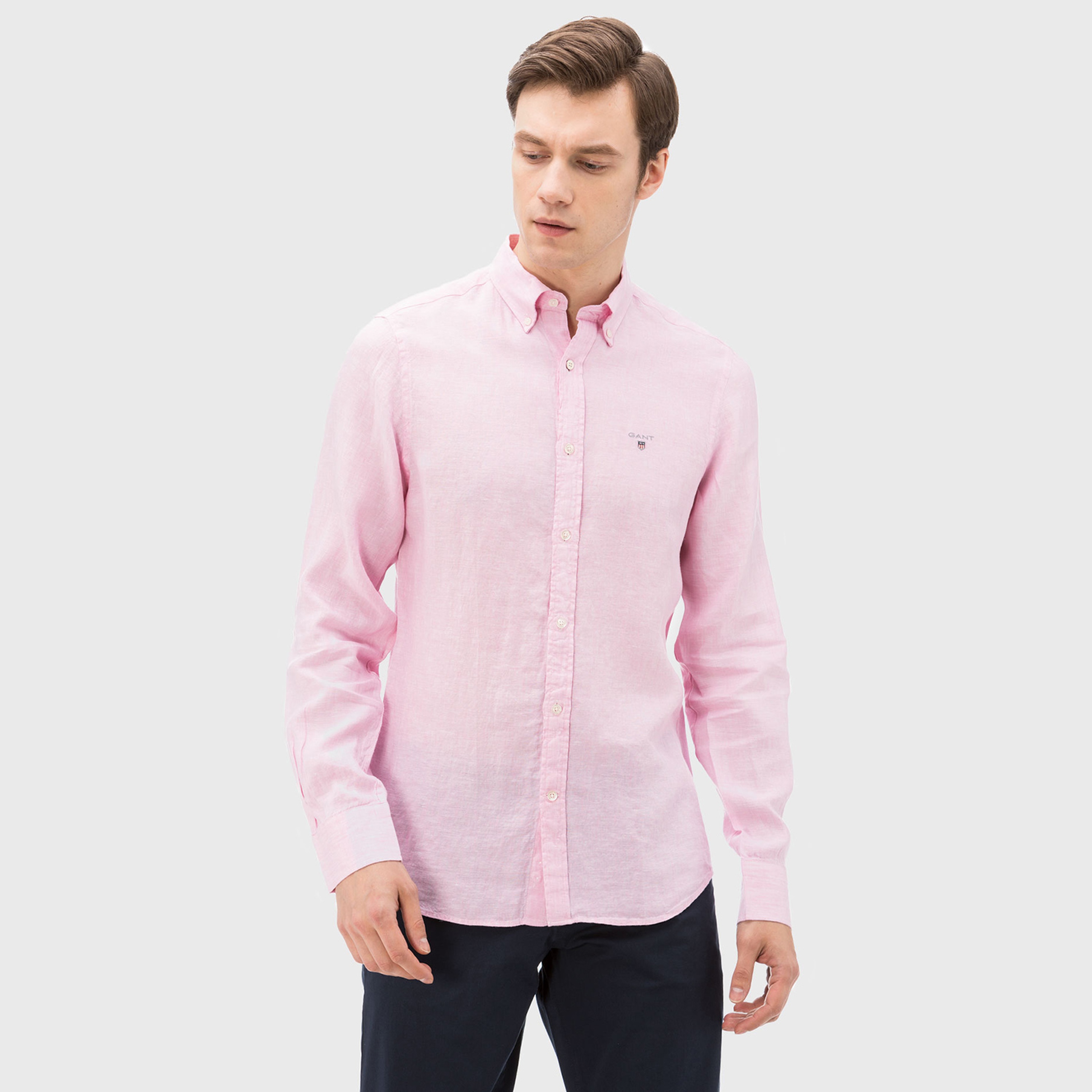 Gant Erkek Pembe Keten Slim fit Gömlek