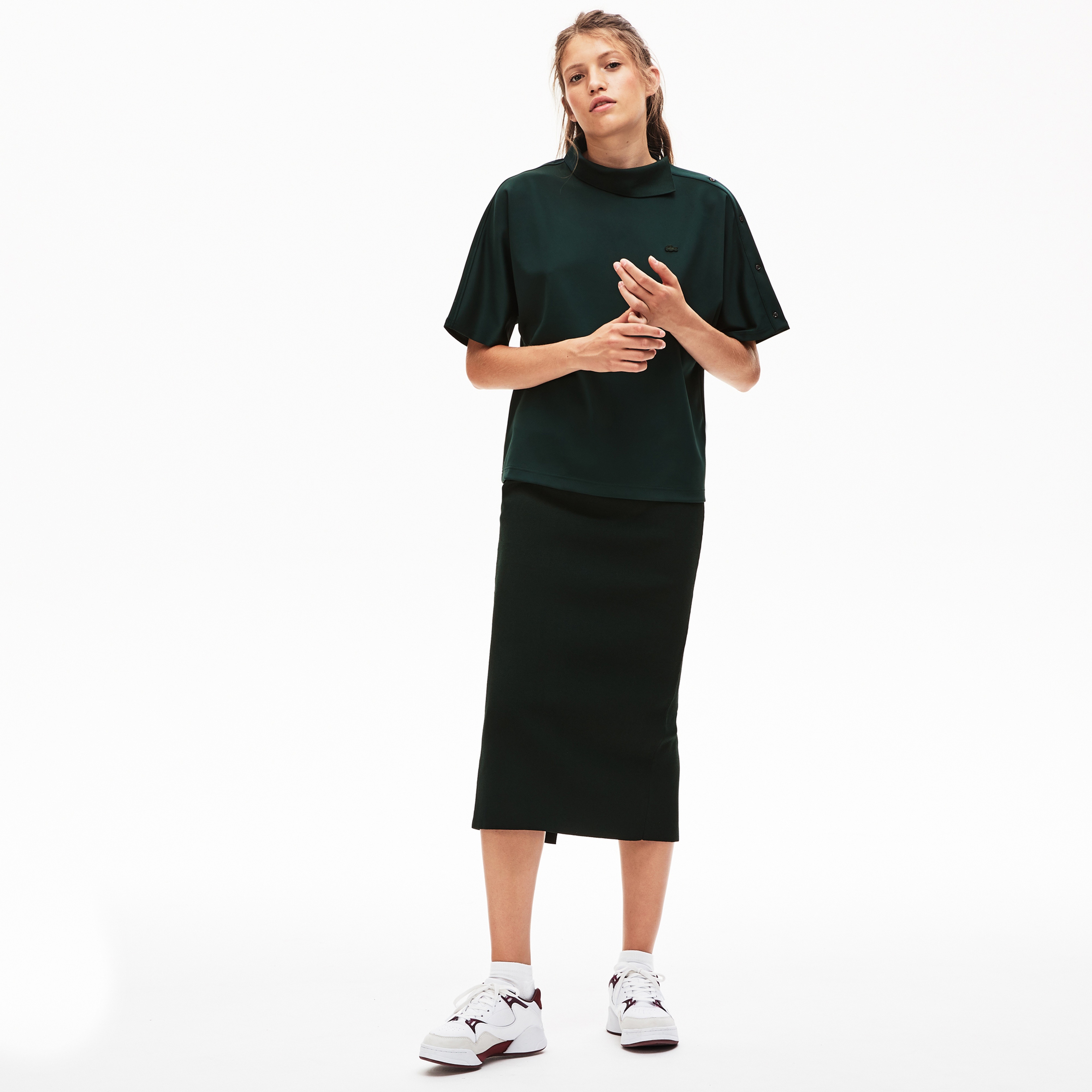 Lacoste L!VE Kadın Boxy Fit Yeşil Polo